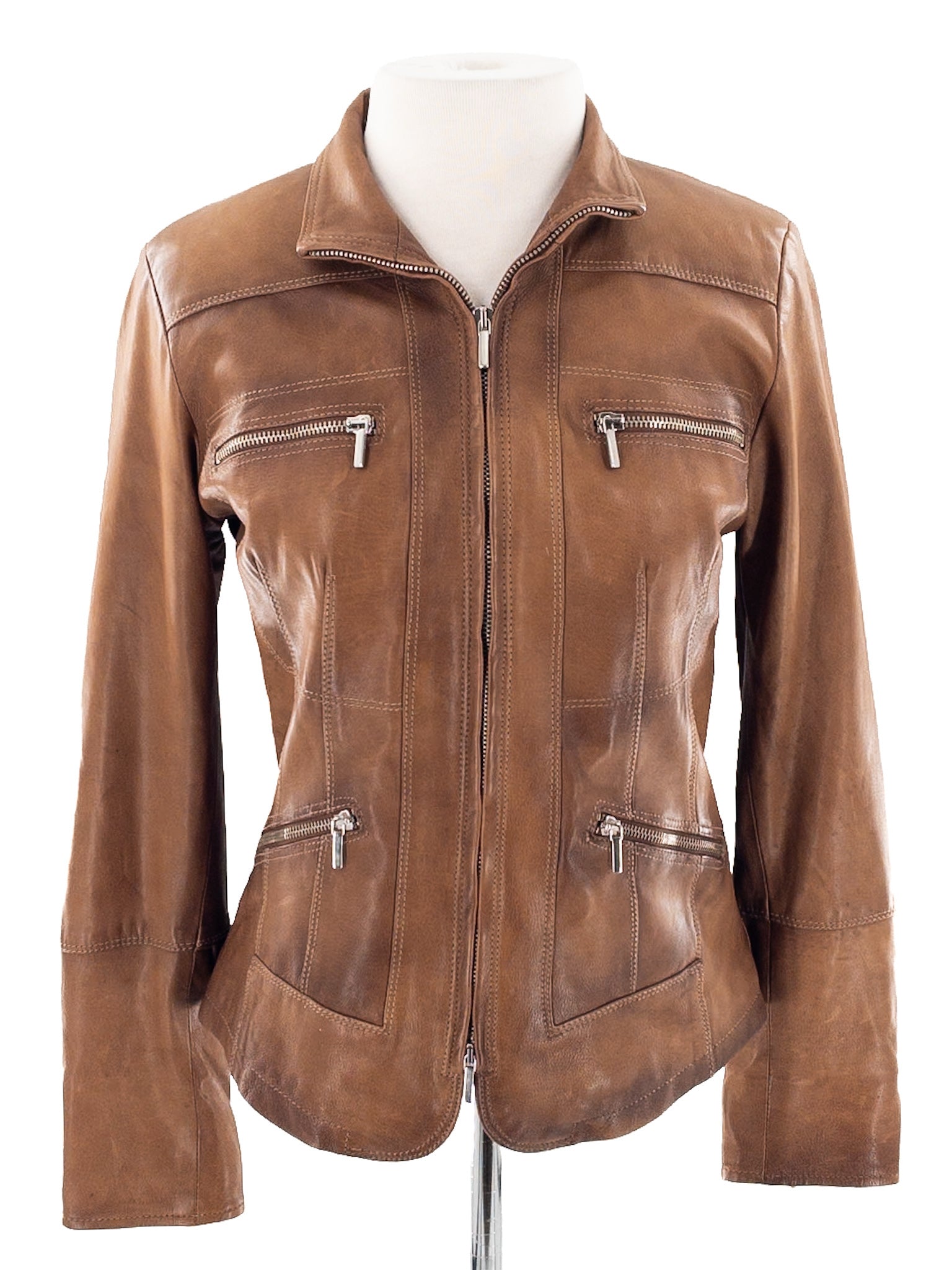 Raffaello Brown Leather Size S Jacket
