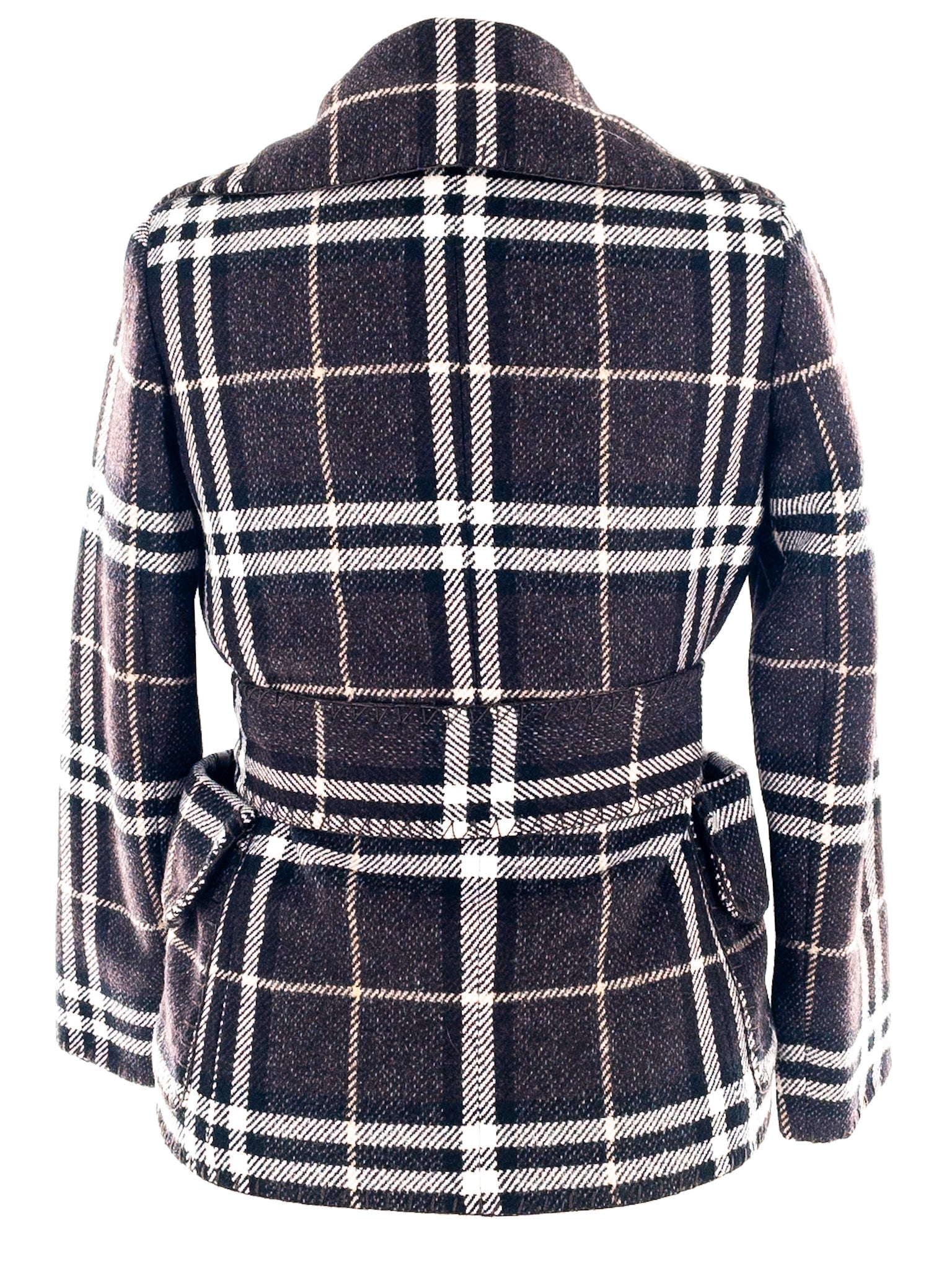 Burberry Black Brown Plaid Wool Size 4 Jacket