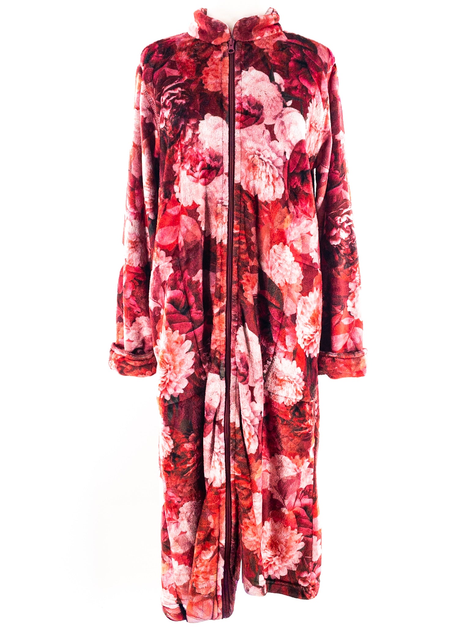 Johnny Was Red Pink Floral Plush Size M Robe