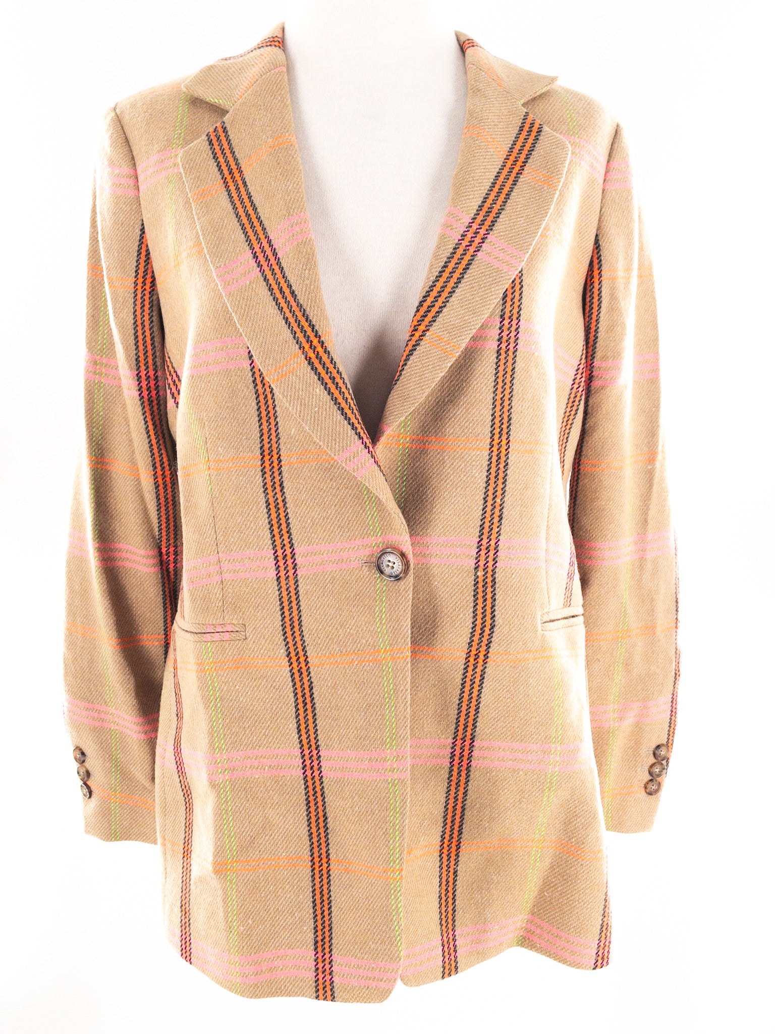 Vilagallo Camel Multi Plaid Wool Blend Size 12 Blazer