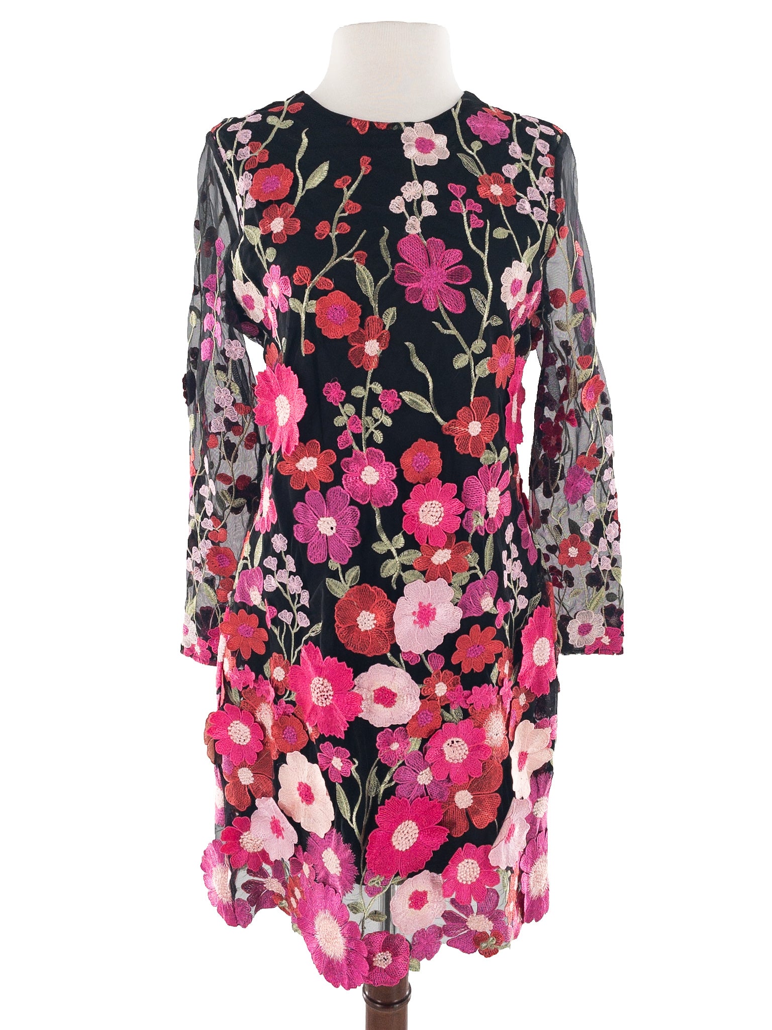 Avec Les Filles Black Multi Floral Polyester Long Sleeve Size 6 Dress