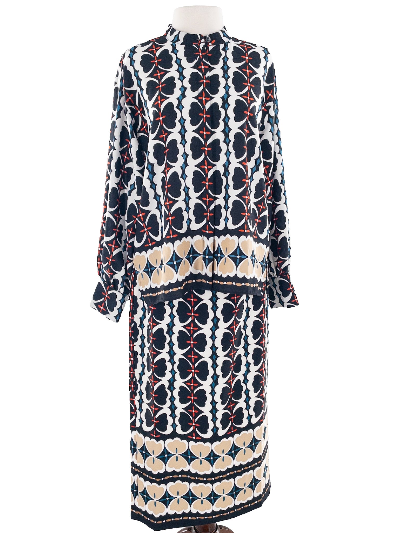 Ann Taylor Navy Maroon Print Polyester Size M Skirt Suit