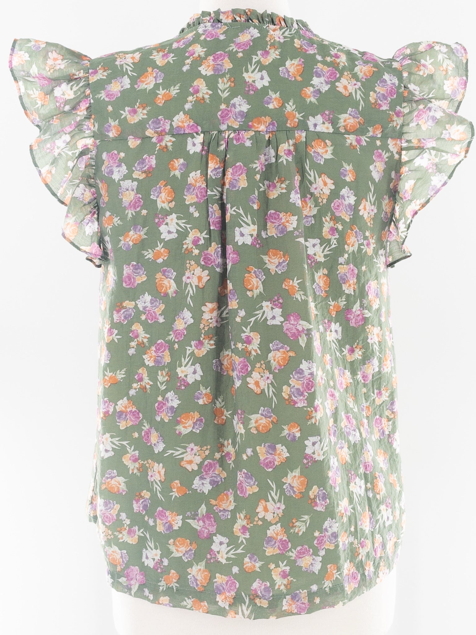 Fate Sage Mult Floral Tencel Blend Flutter Sleeve Size M Blouse