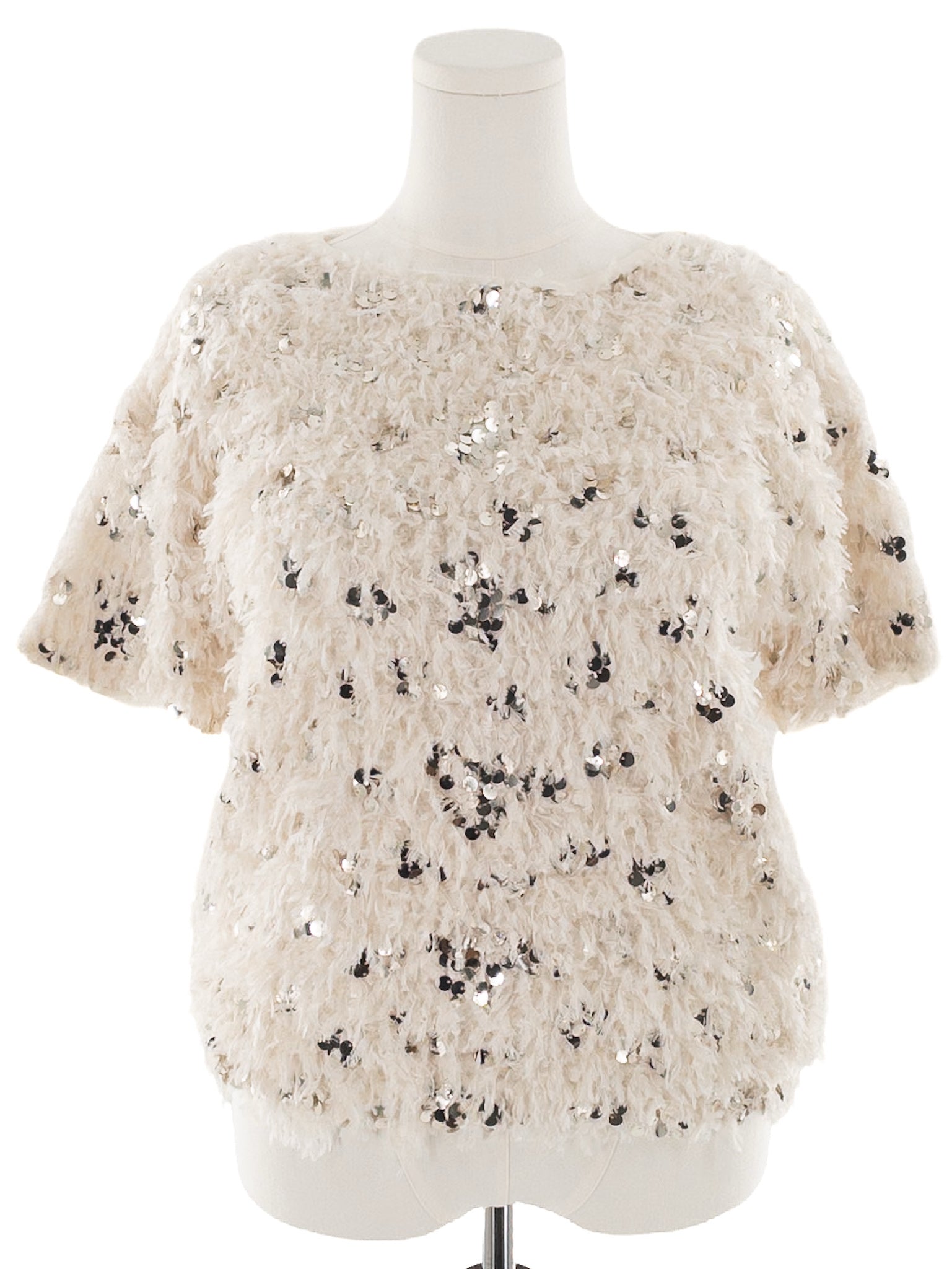 Zara Cream Sequin Polyester Short Sleeve Size S Blouse