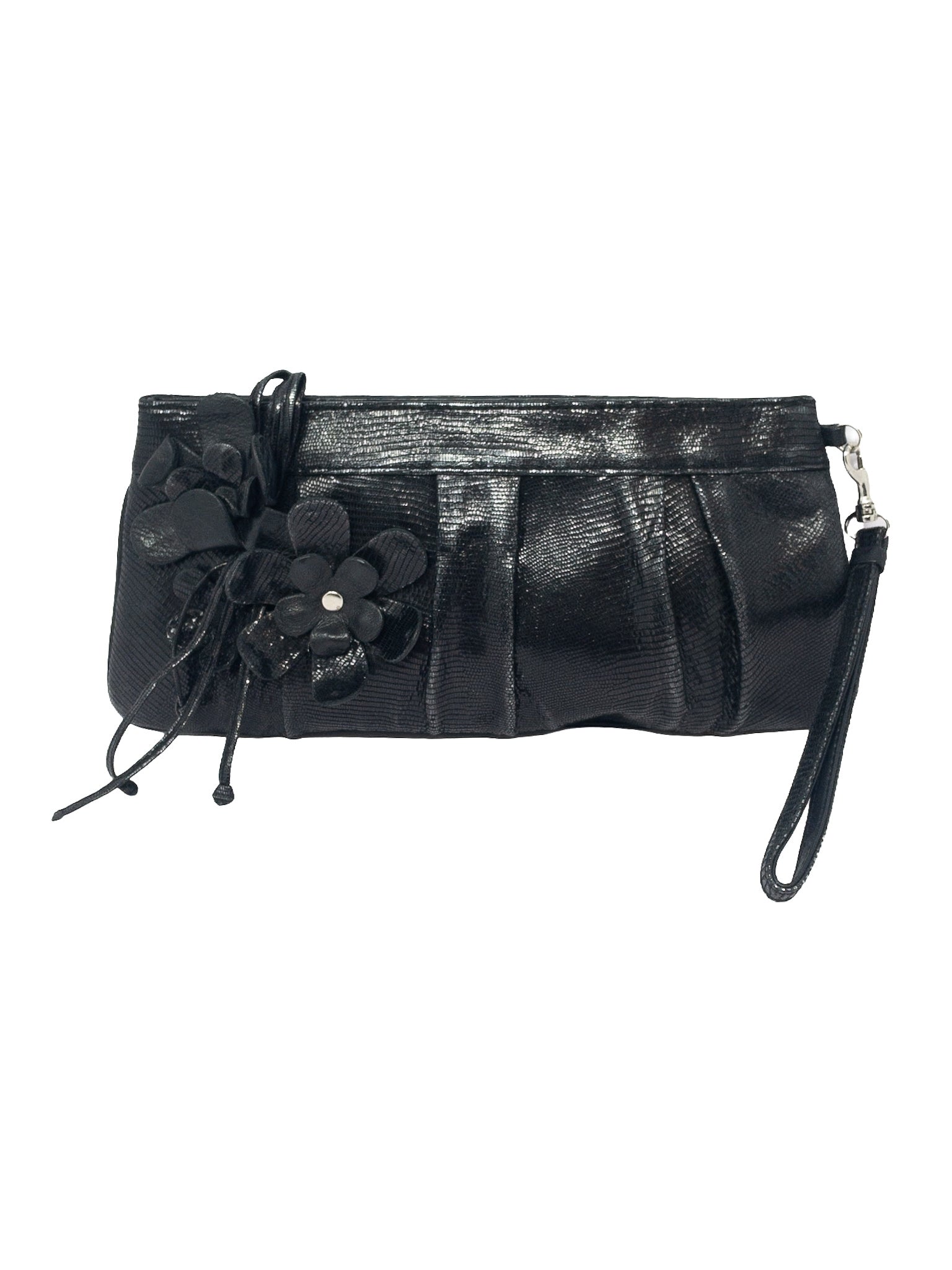 Isabella Fiori Black Shimmer Leather Clutch