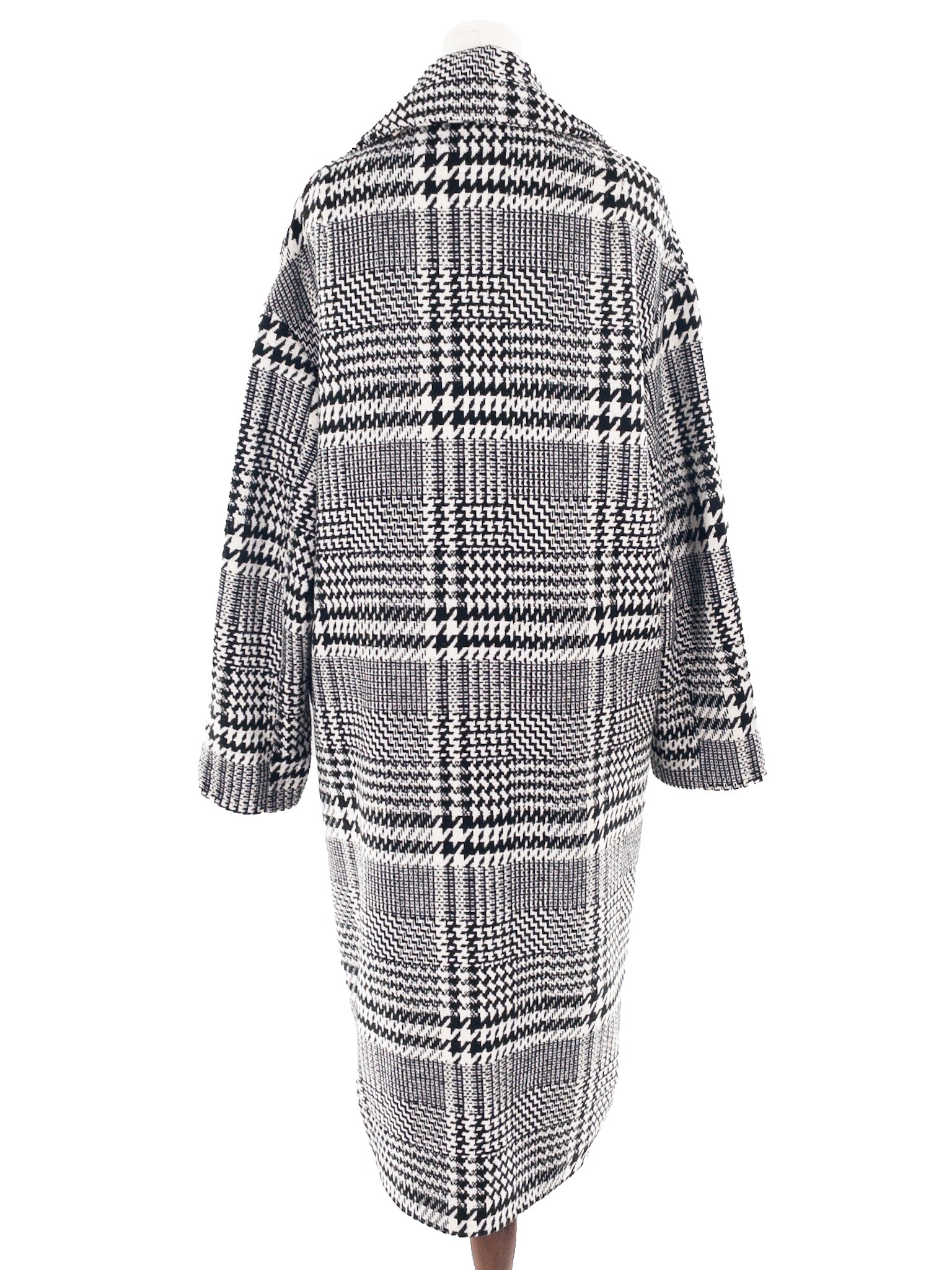 Topshop Black Cream Houndstooth Polyester Blend Size 14 Coat