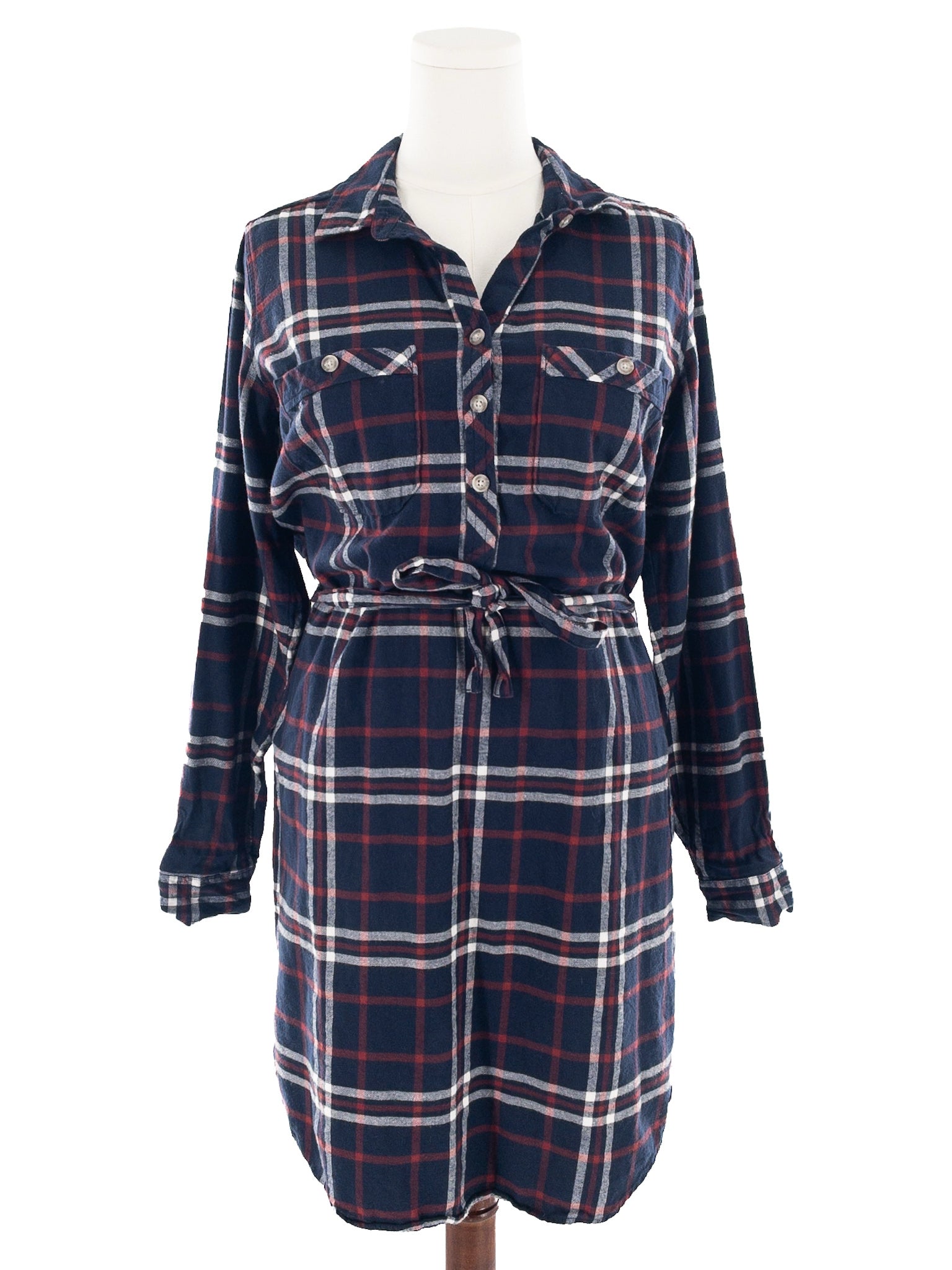 Eddie Bauer Navy Maroon Plaid Flannel Long Sleeve Size 10T Dress