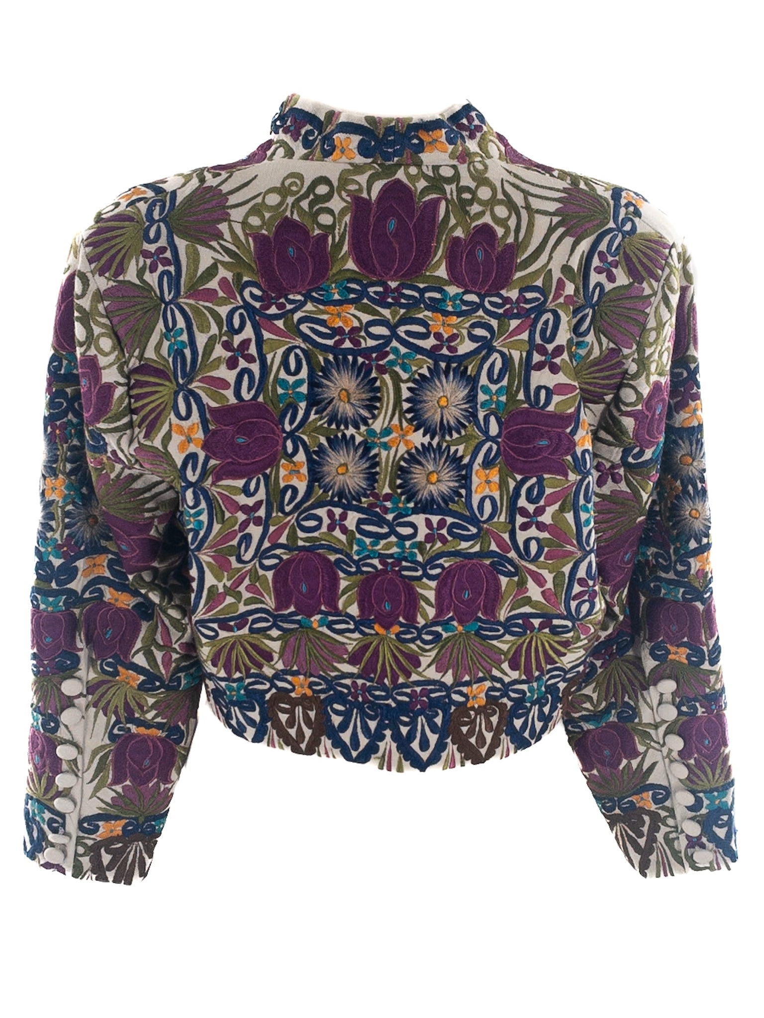 Tenango Multi-Color Embroidered Linen Size S Blazer