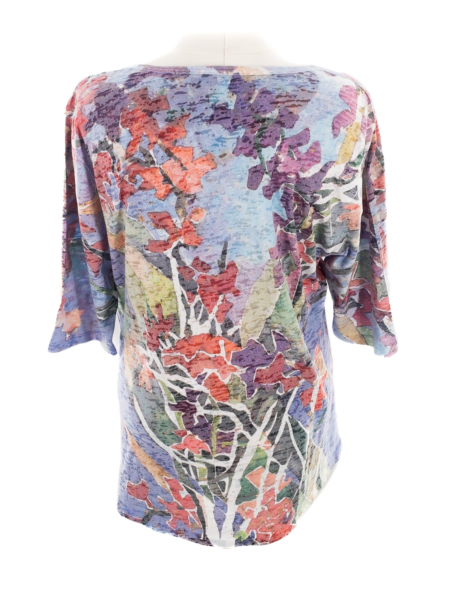 Blue Multi-Color Print Polyester Short Sleeve Size XL T Shirt