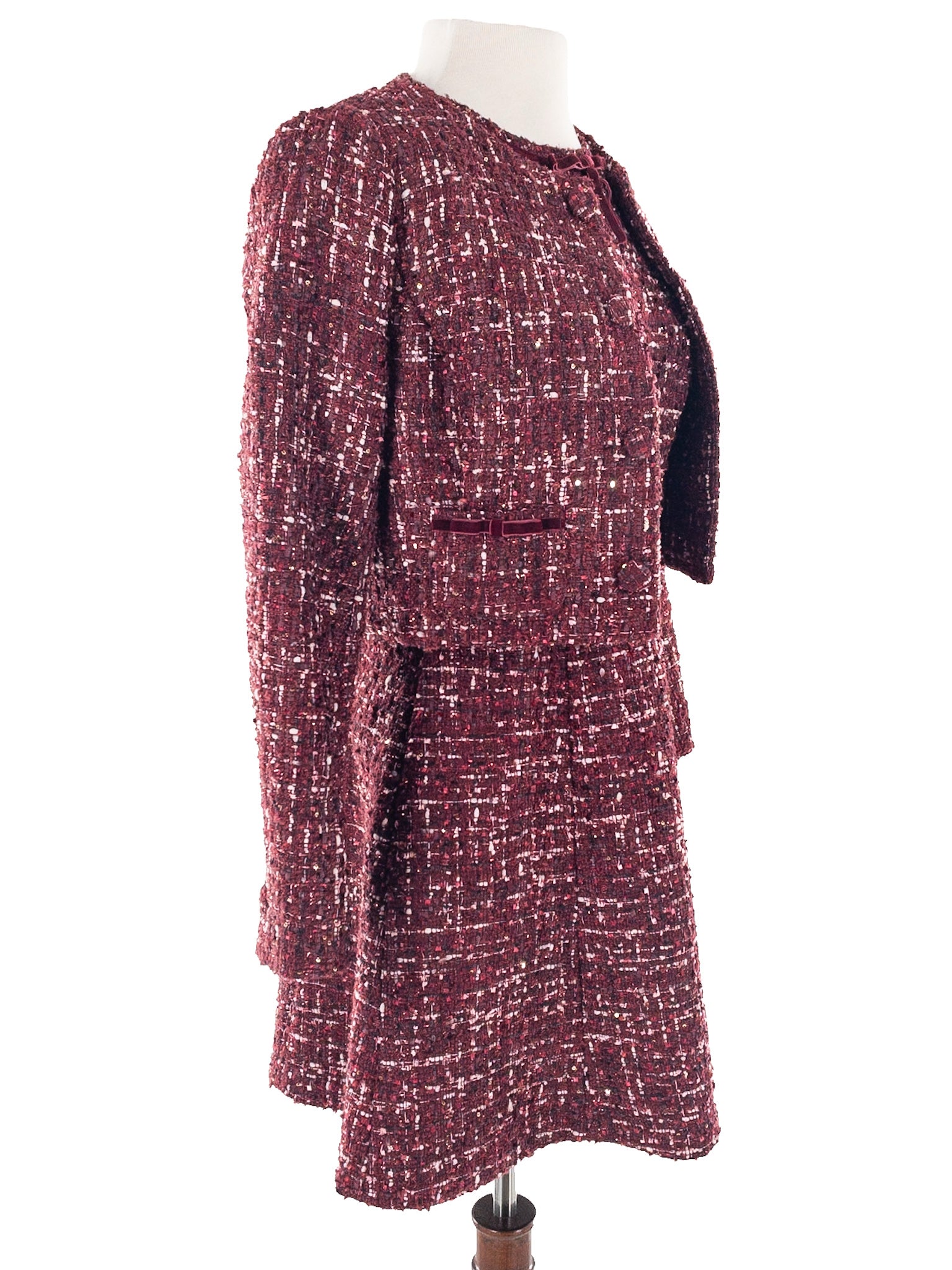 Gal Meets Glam Maroon Tweed Polyester Cap Sleeve Size 2 Dress Set