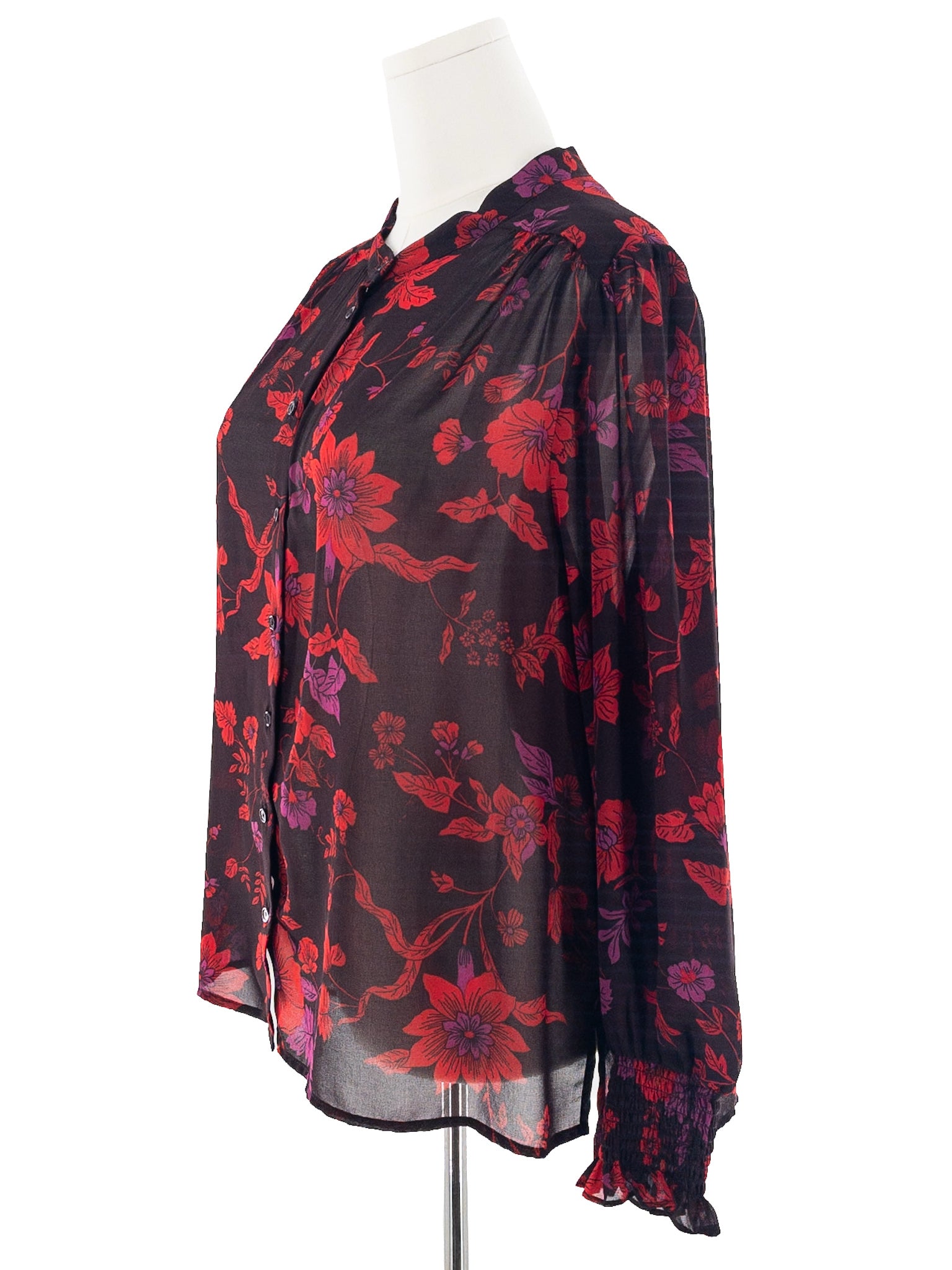 Sanctuary Black Red Floral Polyester Long Sleeve Size XL Blouse