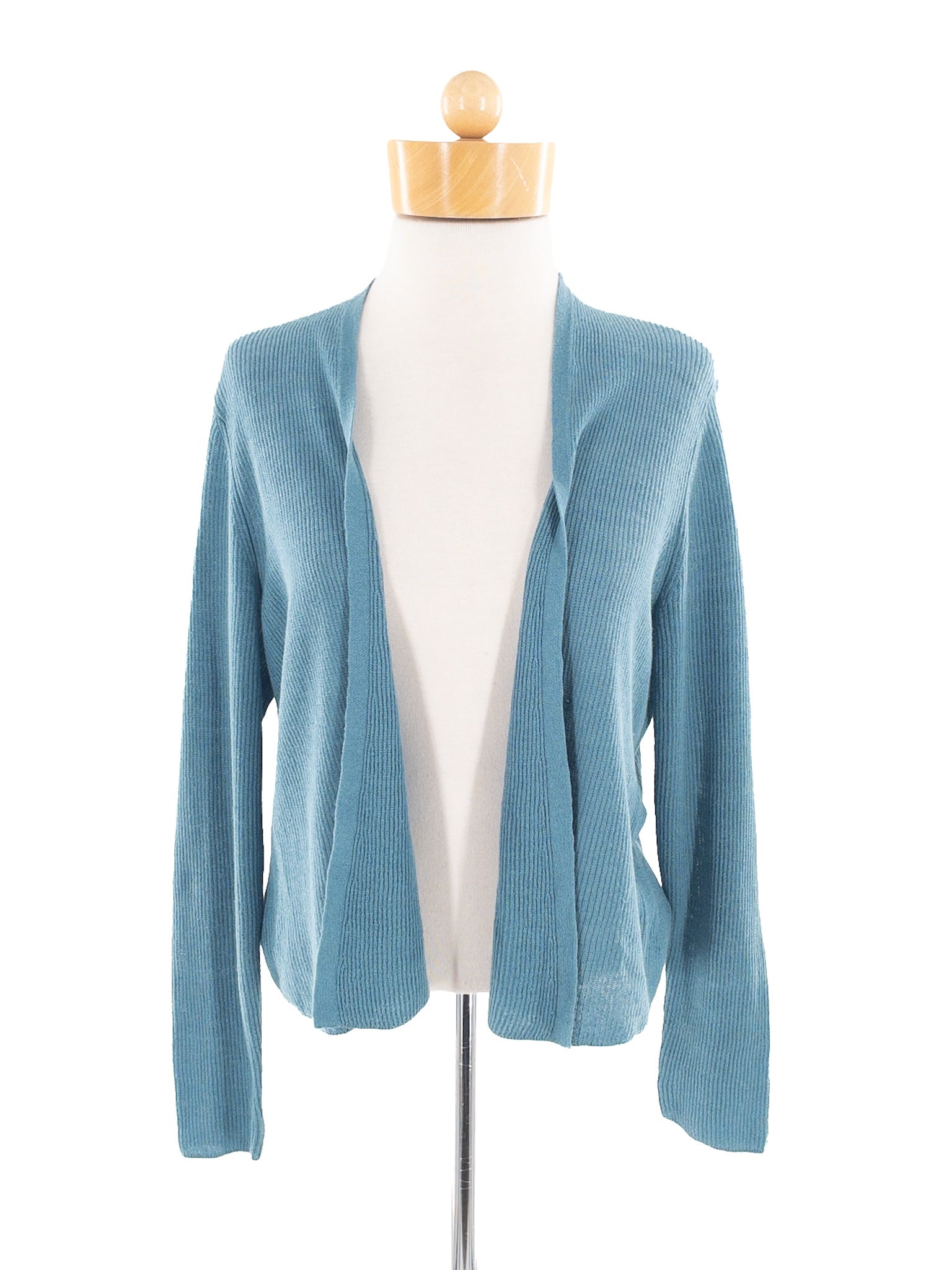 Eileen Fisher Blue Ribbed Linen Blend Size M Cardigan