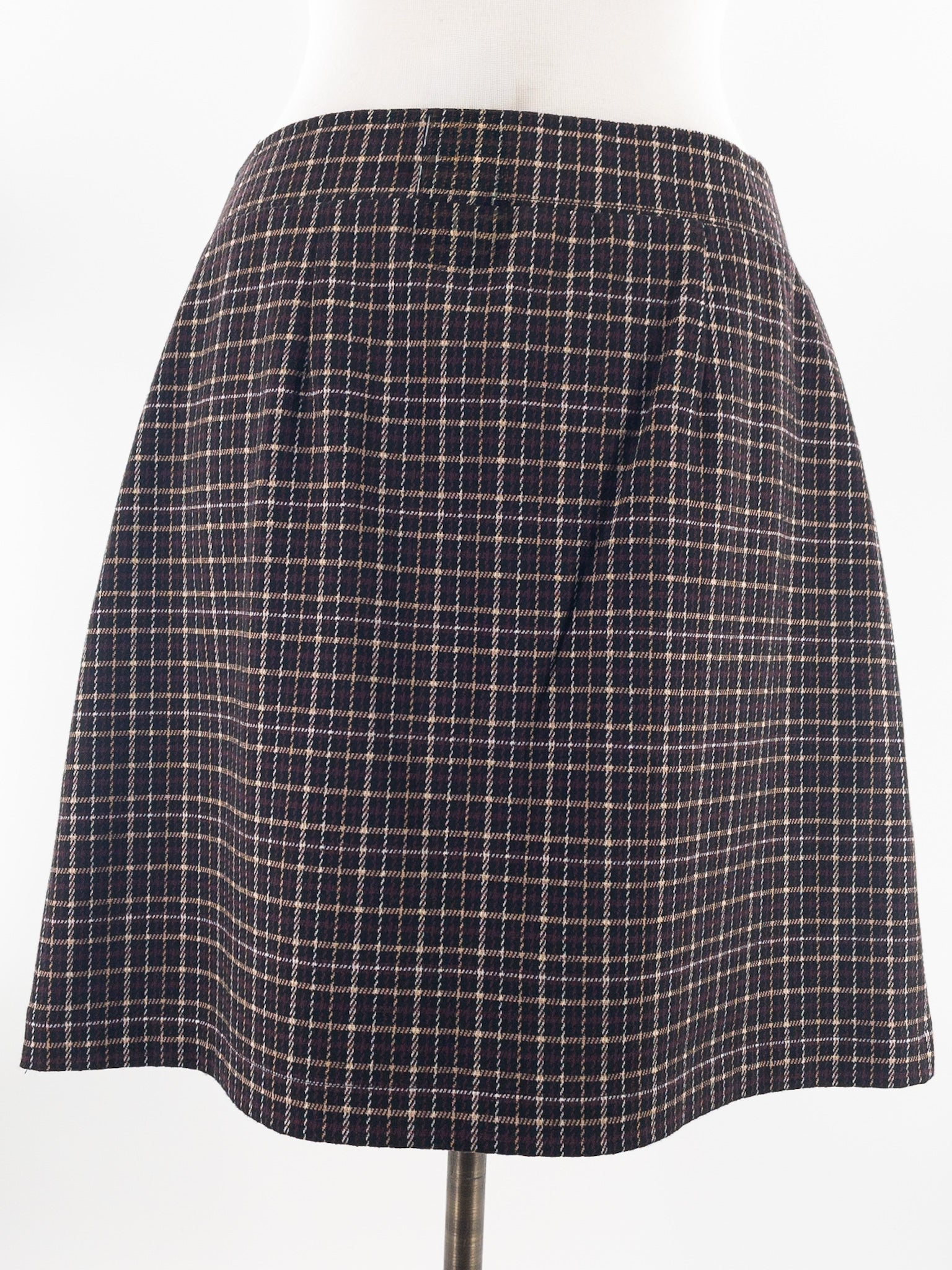 Loft Maroon Tan Plaid Polyester Blend Size M Skirt