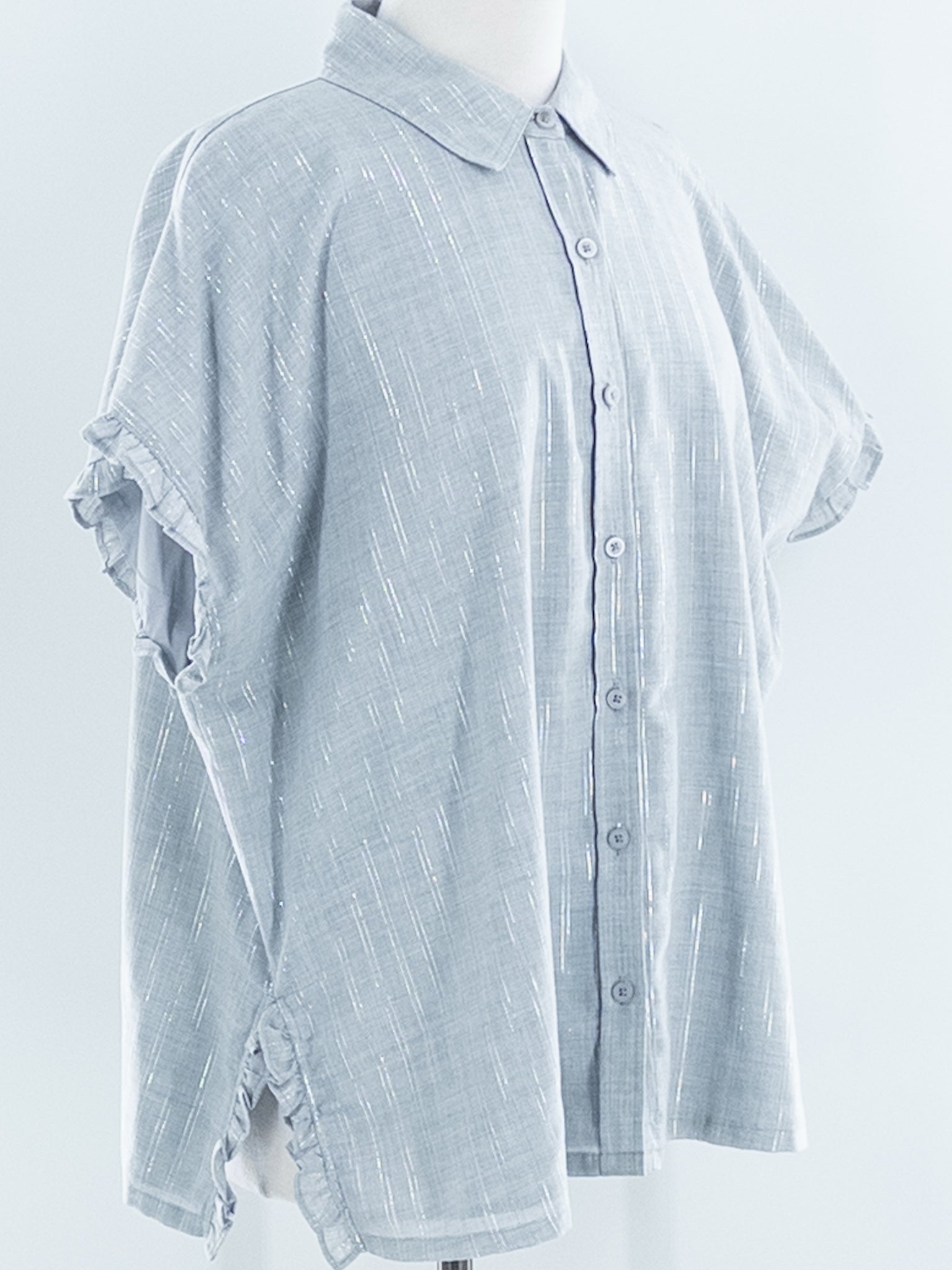 DKNY Gray Silver Metallic Polyester Blend Cap Sleeve Size XL Blouse