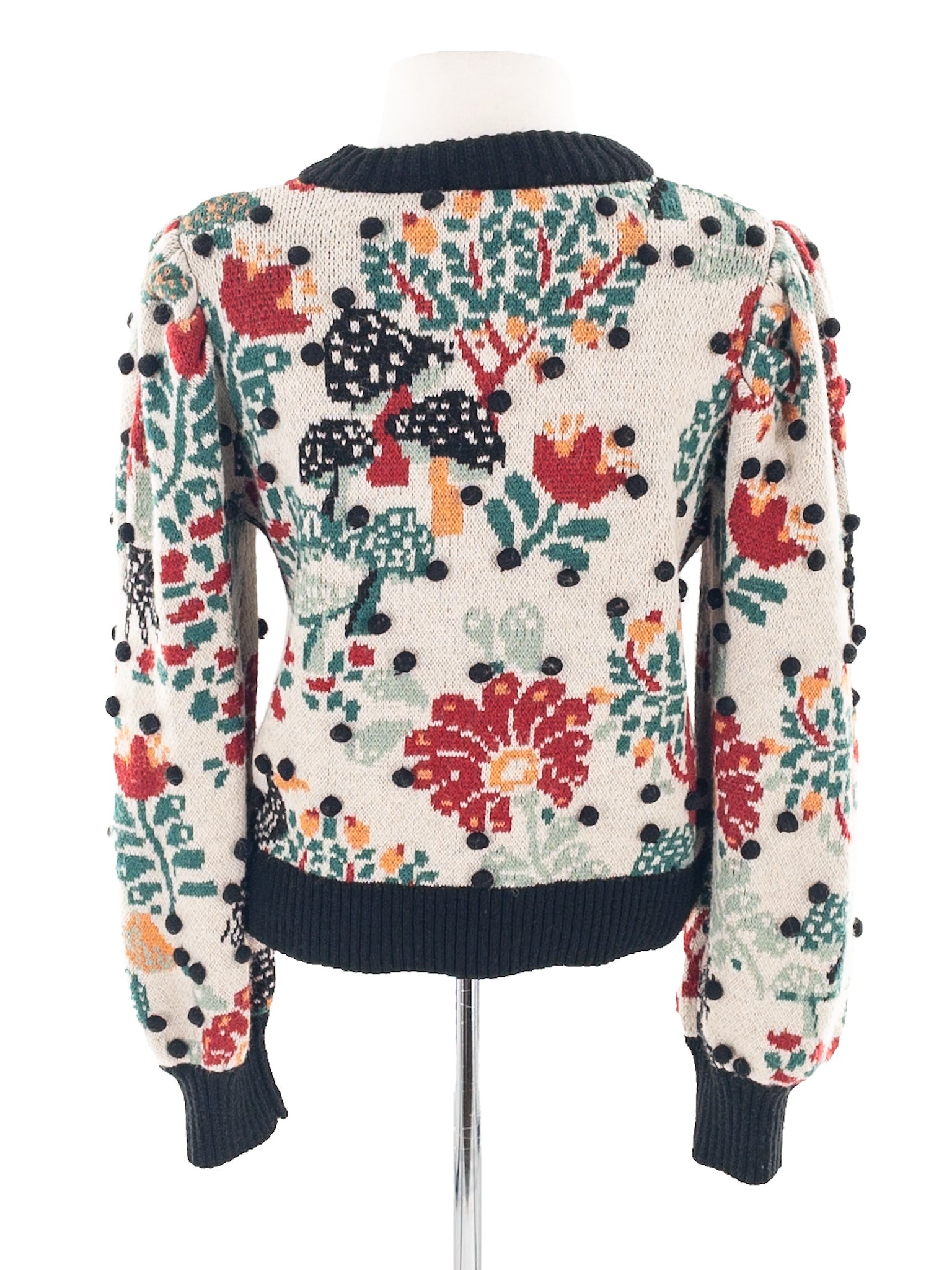 Farm Rio Red Black Floral Acrylic Blend Size S Sweaters