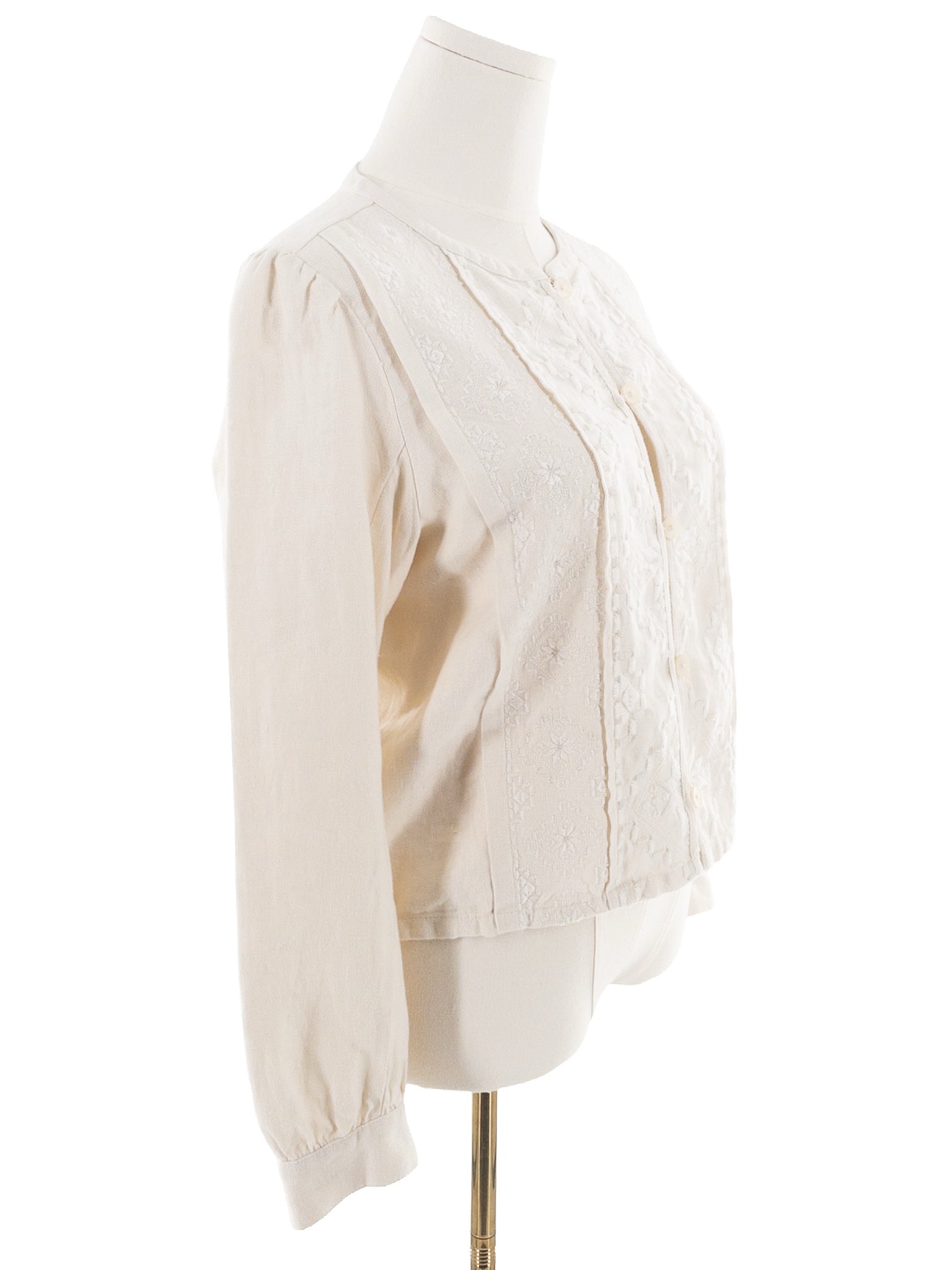 J Crew Cream Embroidered Linen Long Sleeve Size 12 Blouse