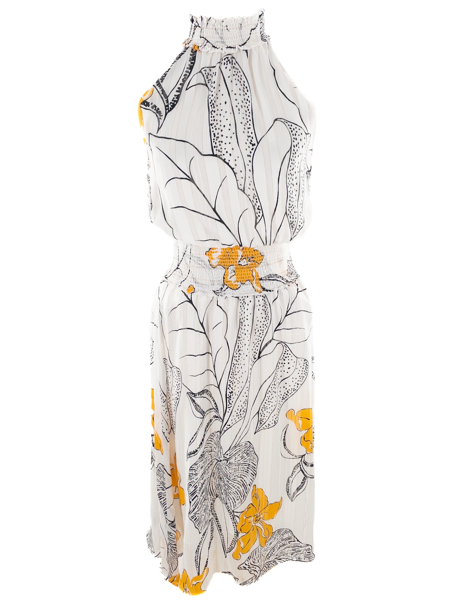 White House Black Market White Yellow Floral Polyester Sleeveless Size 0 Dress