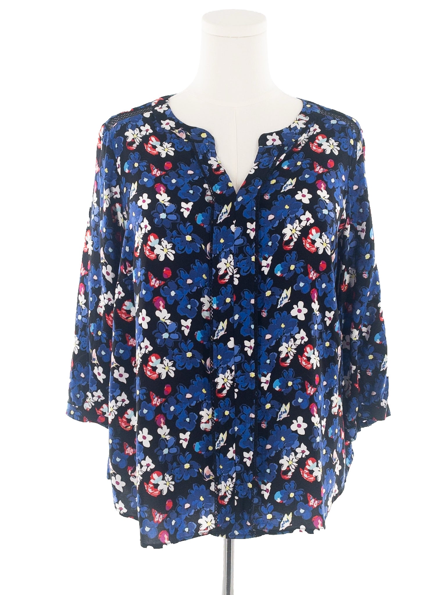 Talbots Black Multi Floral Rayon 3/4 Sleeve Size XL Blouse