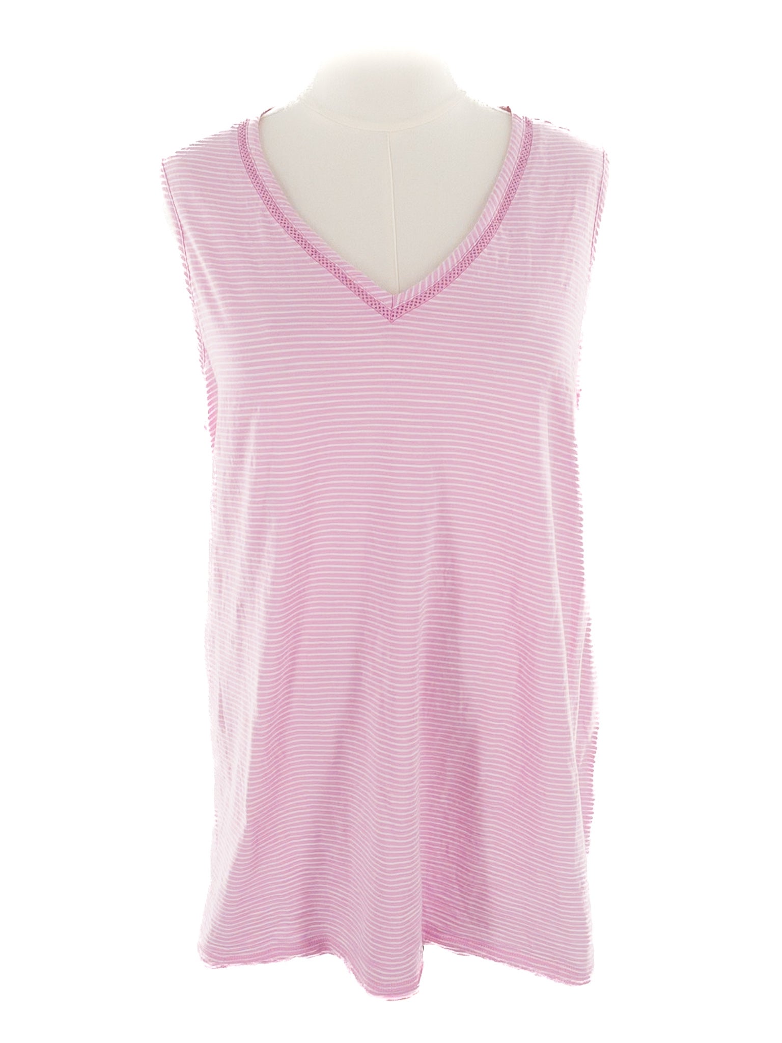 Lands End Pink White Stripe Cotton Sleeveless Size 2X T Shirt