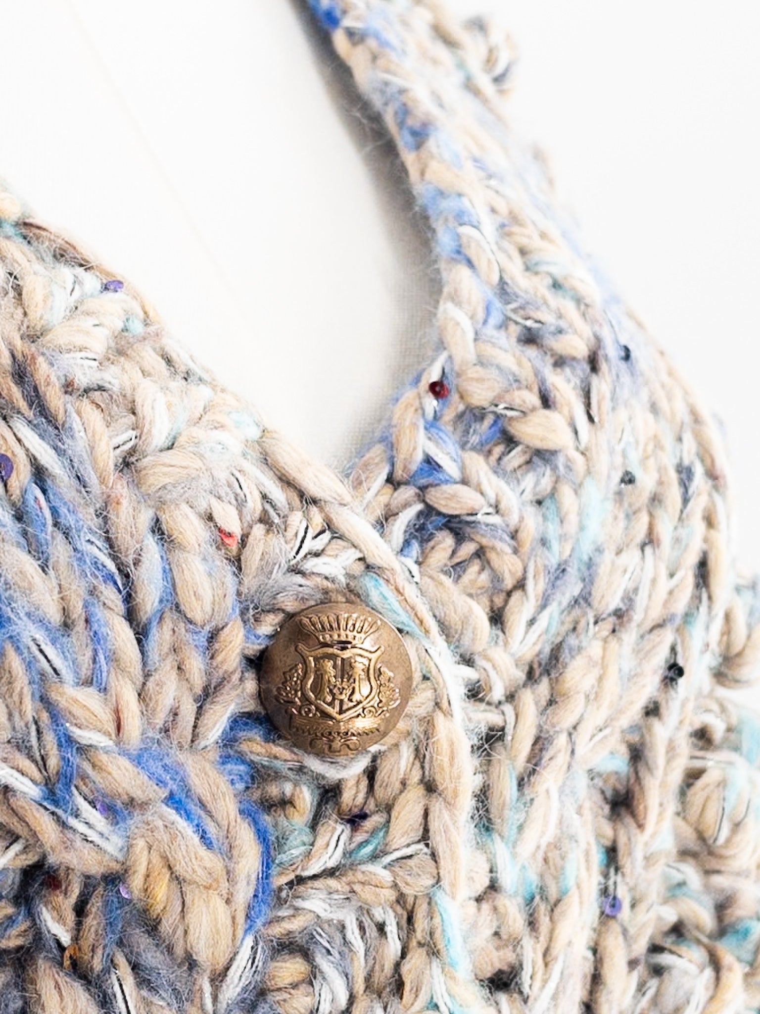 Mystree Tan Blue Sequin Wool Blend Size L Cardigan