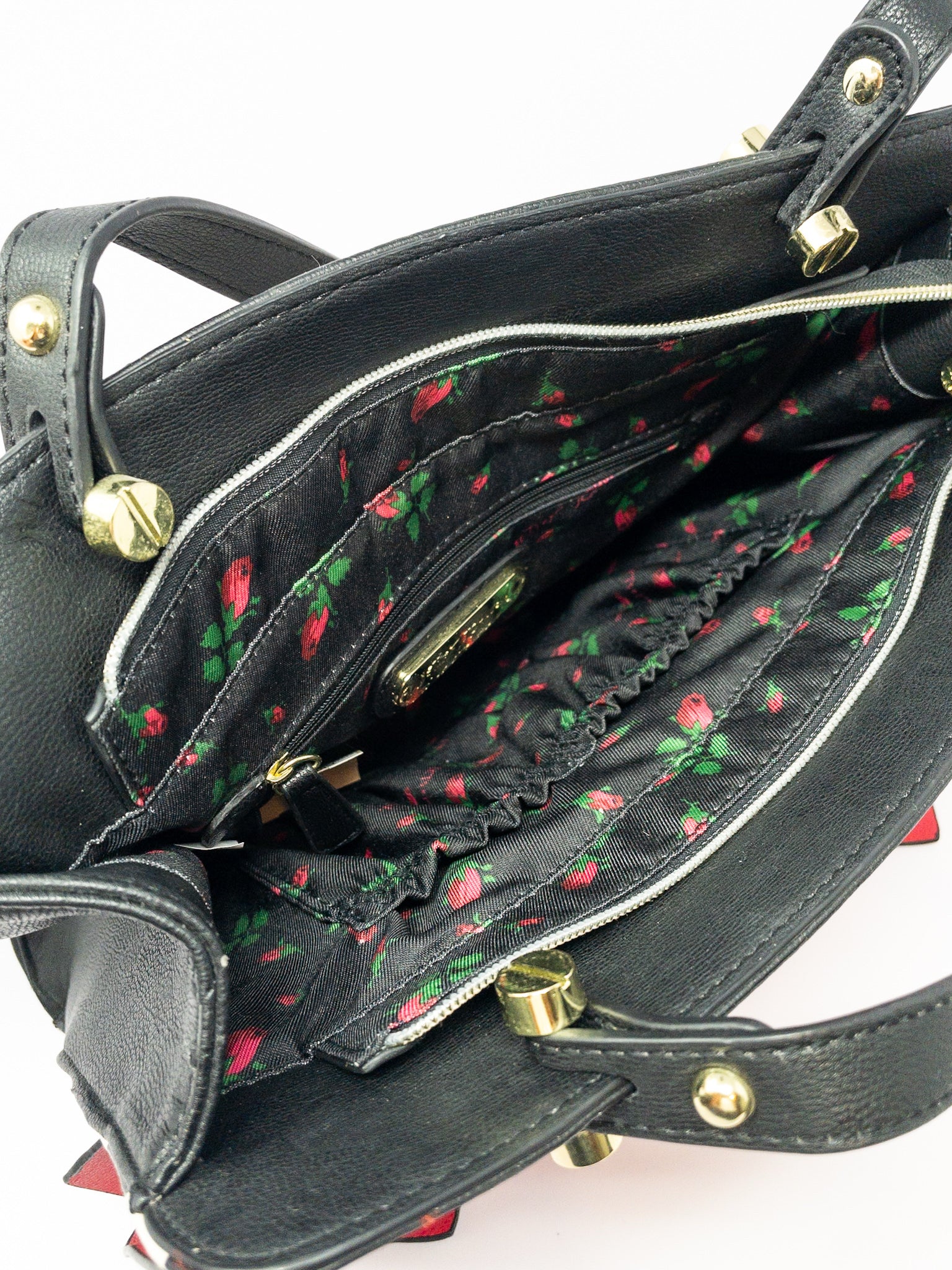 Betsy Johnson Black Cream Stripe Leather Purse