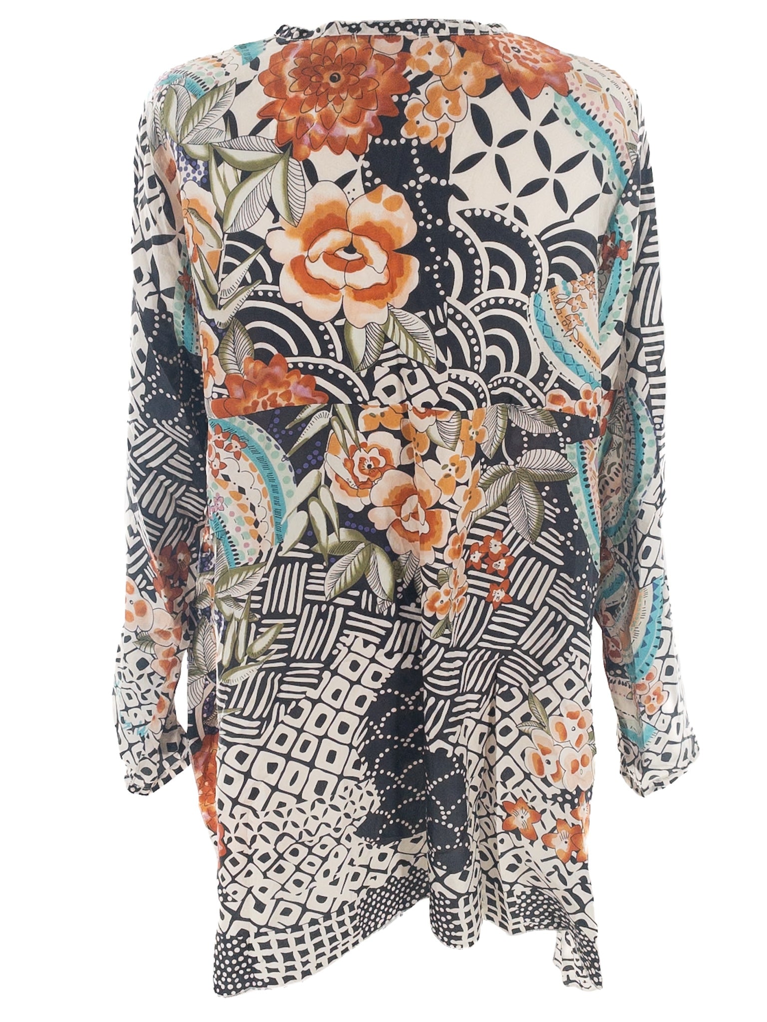 Johnny Was Black Multi Floral Silk Long Sleeve Size S Blouse