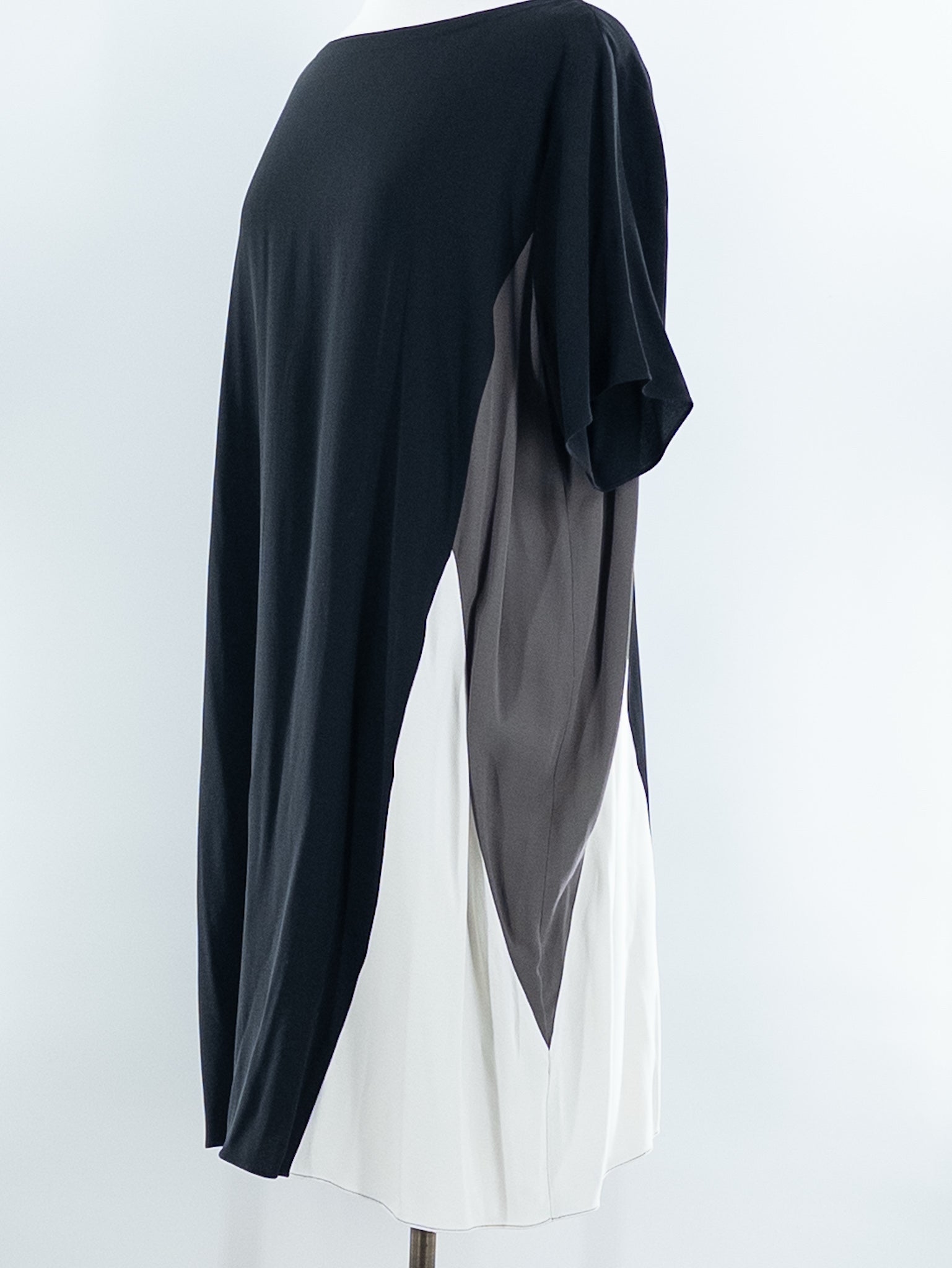 Eileen Fisher Black Taupe Color Block Silk Short Sleeve Size 1X Dress