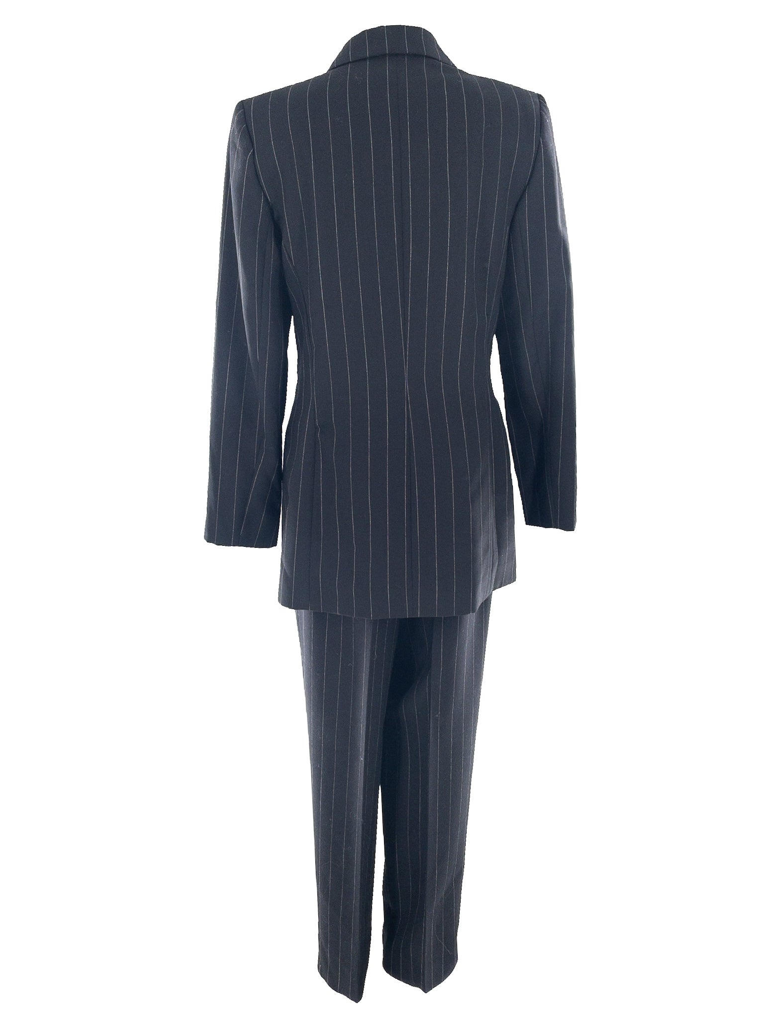 Harve Benard Black White Pinstripe Wool Trouser Size 8P Pants Suit