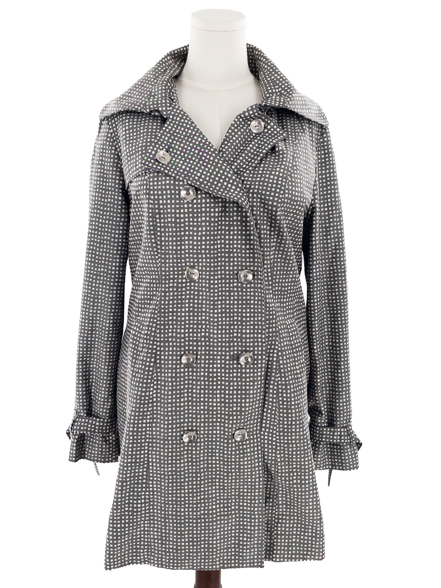 Michael Kors Gray White Checkered Polyester Size M Coat