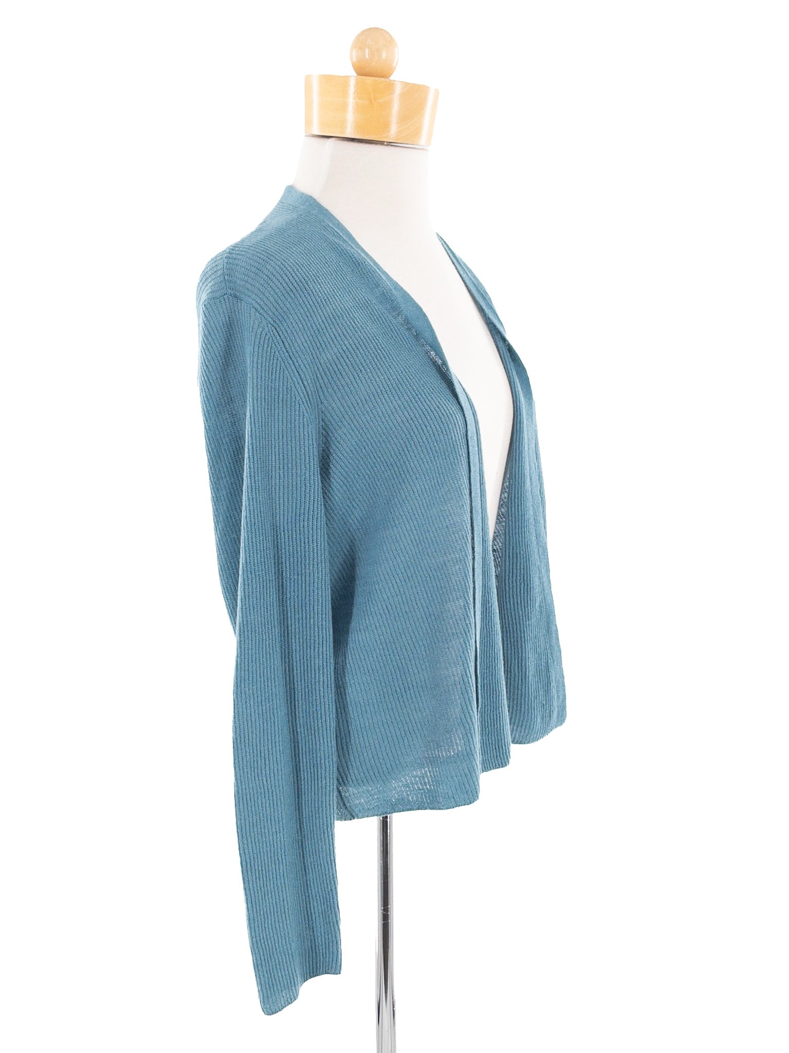 Eileen Fisher Blue Ribbed Linen Blend Size M Cardigan