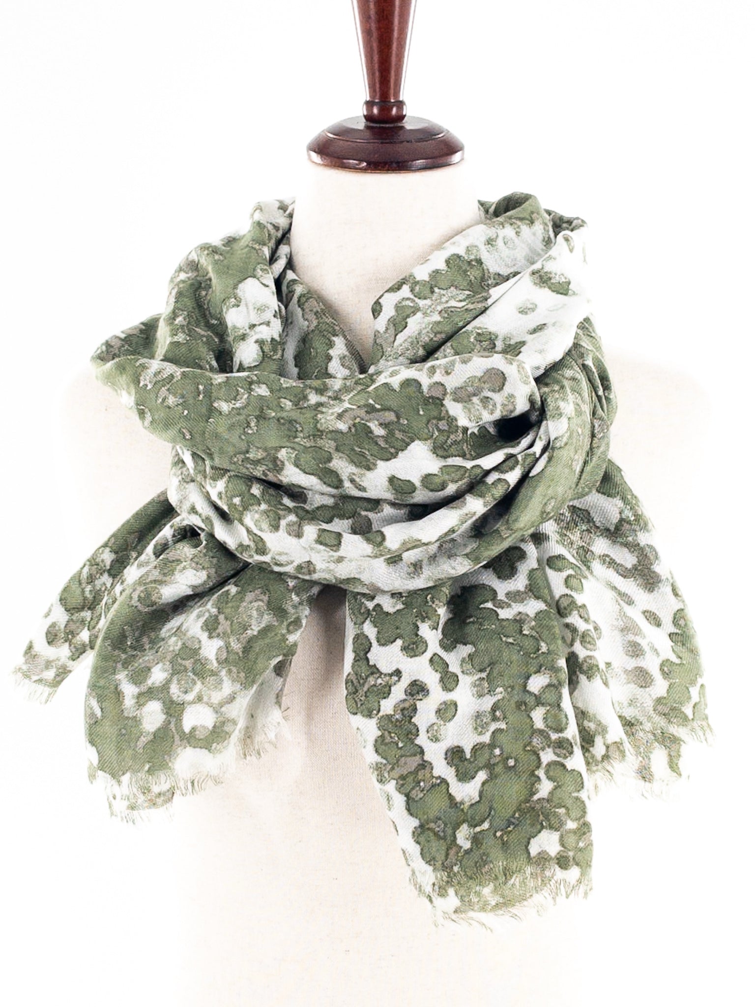 Michael Stars Olive White Print Viscose Scarves