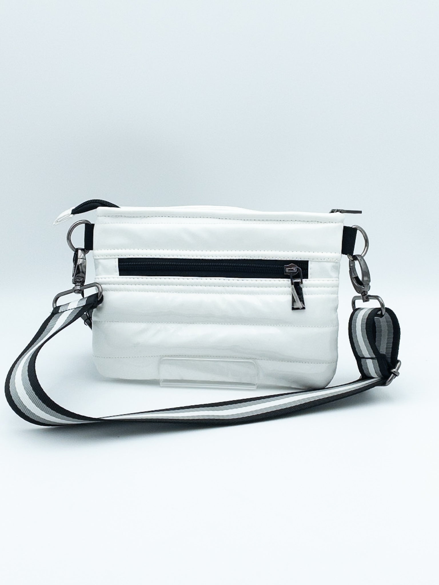Think Royln White Black Puffer Patent Cross Body