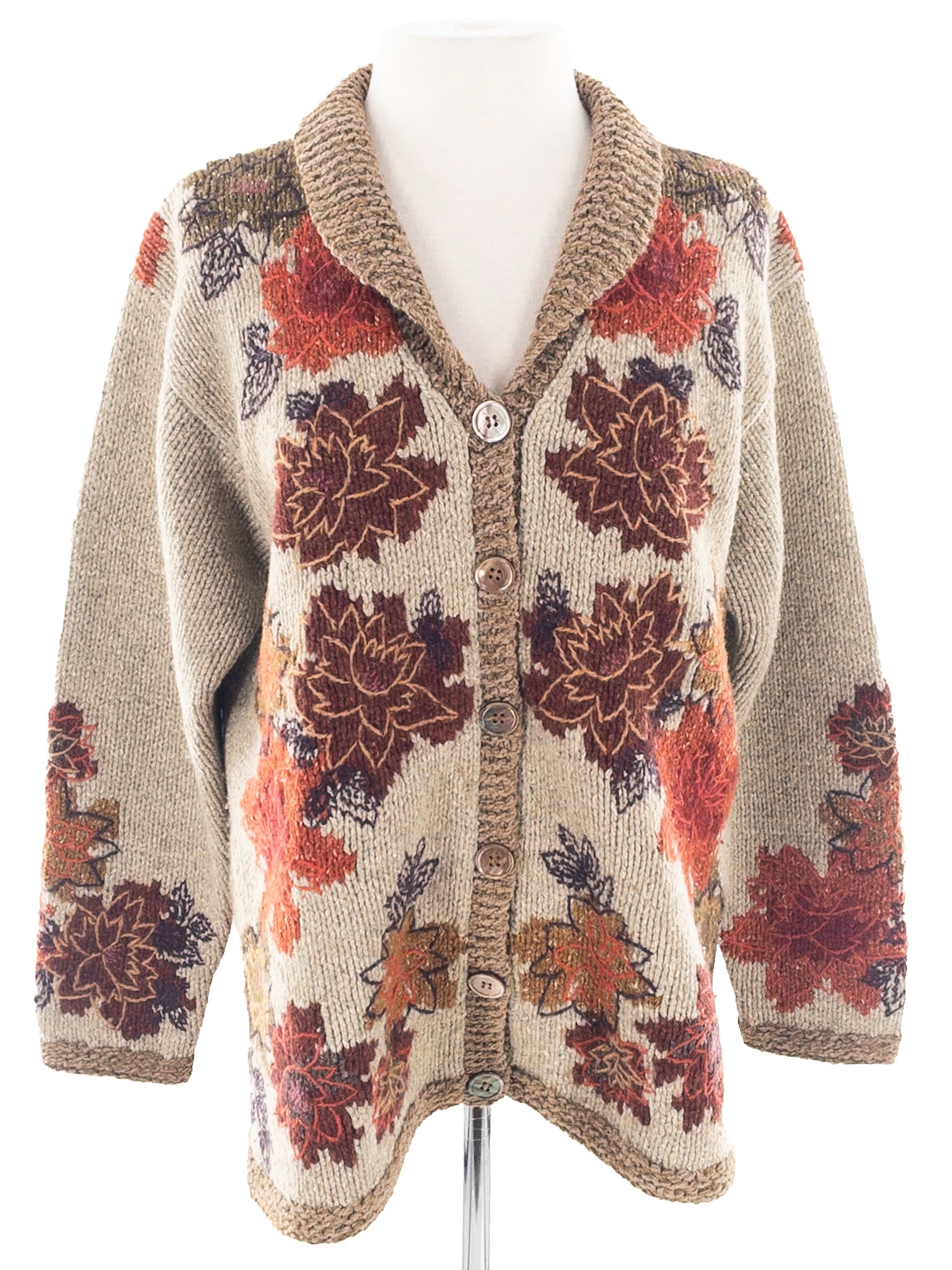 LL Bean Brown Tan Woven Wool Blend Size S/M Cardigan