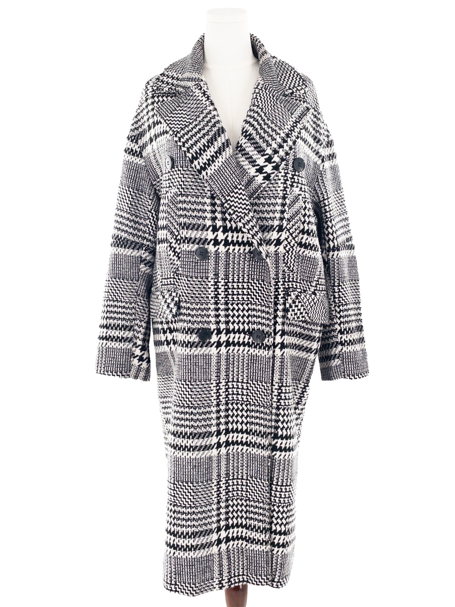 Topshop Black Cream Houndstooth Polyester Blend Size 14 Coat