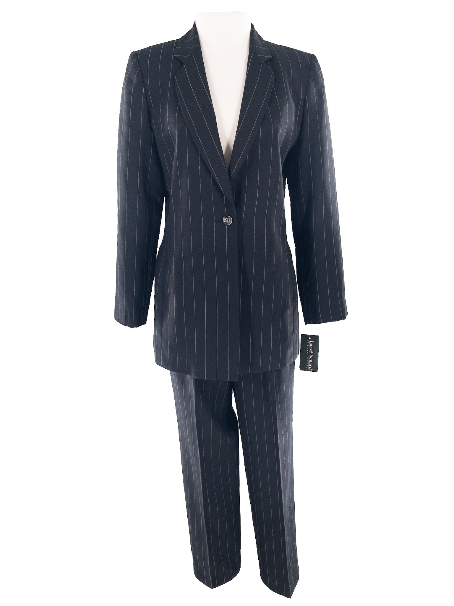 Harve Benard Black White Pinstripe Wool Trouser Size 8P Pants Suit