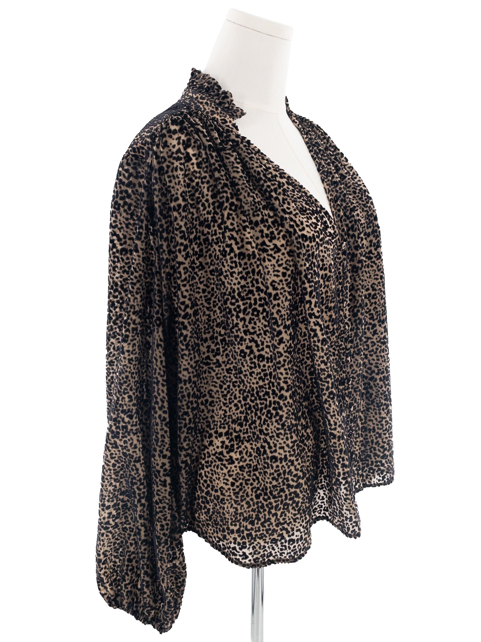 Anthropologie Black Brown Animal Print Viscose Long Sleeve Size L Blouse