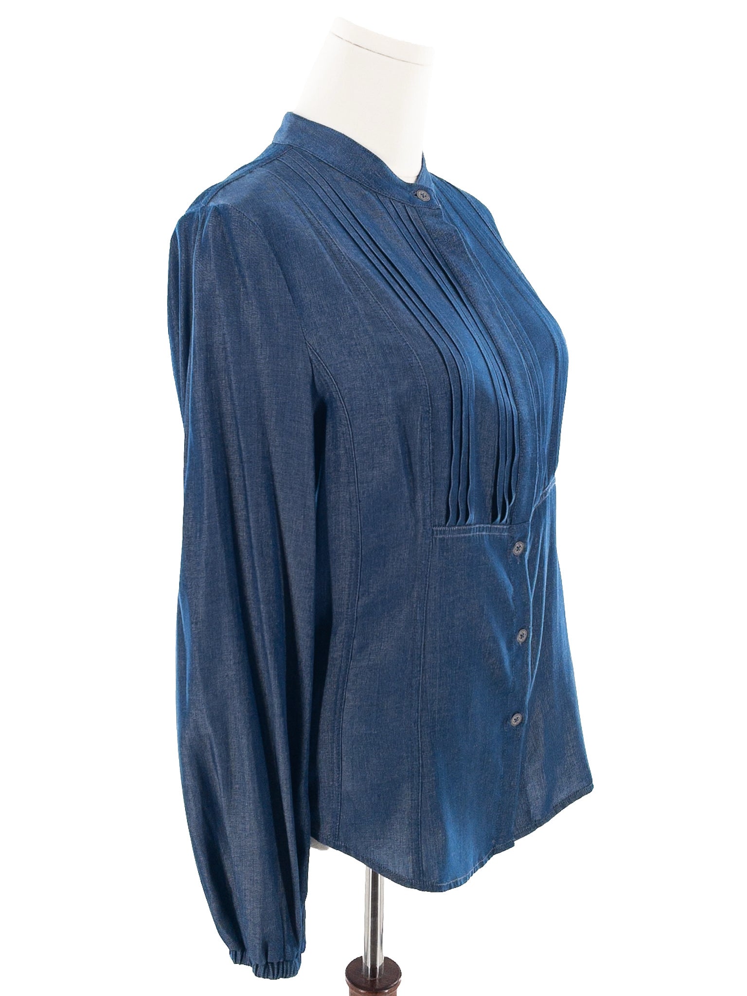 Carlisle Indigo Pin Tuck Polyester Blend Long Sleeve Size 10 Blouse