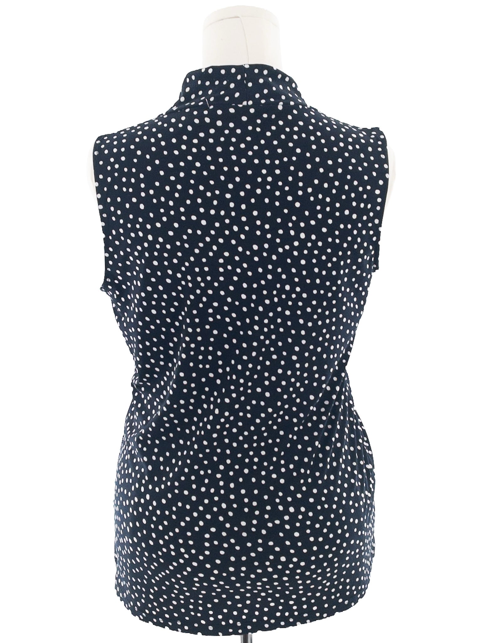 Jones of NY Navy White Polka Dot Polyester Blend Sleeveless Size M Blouse