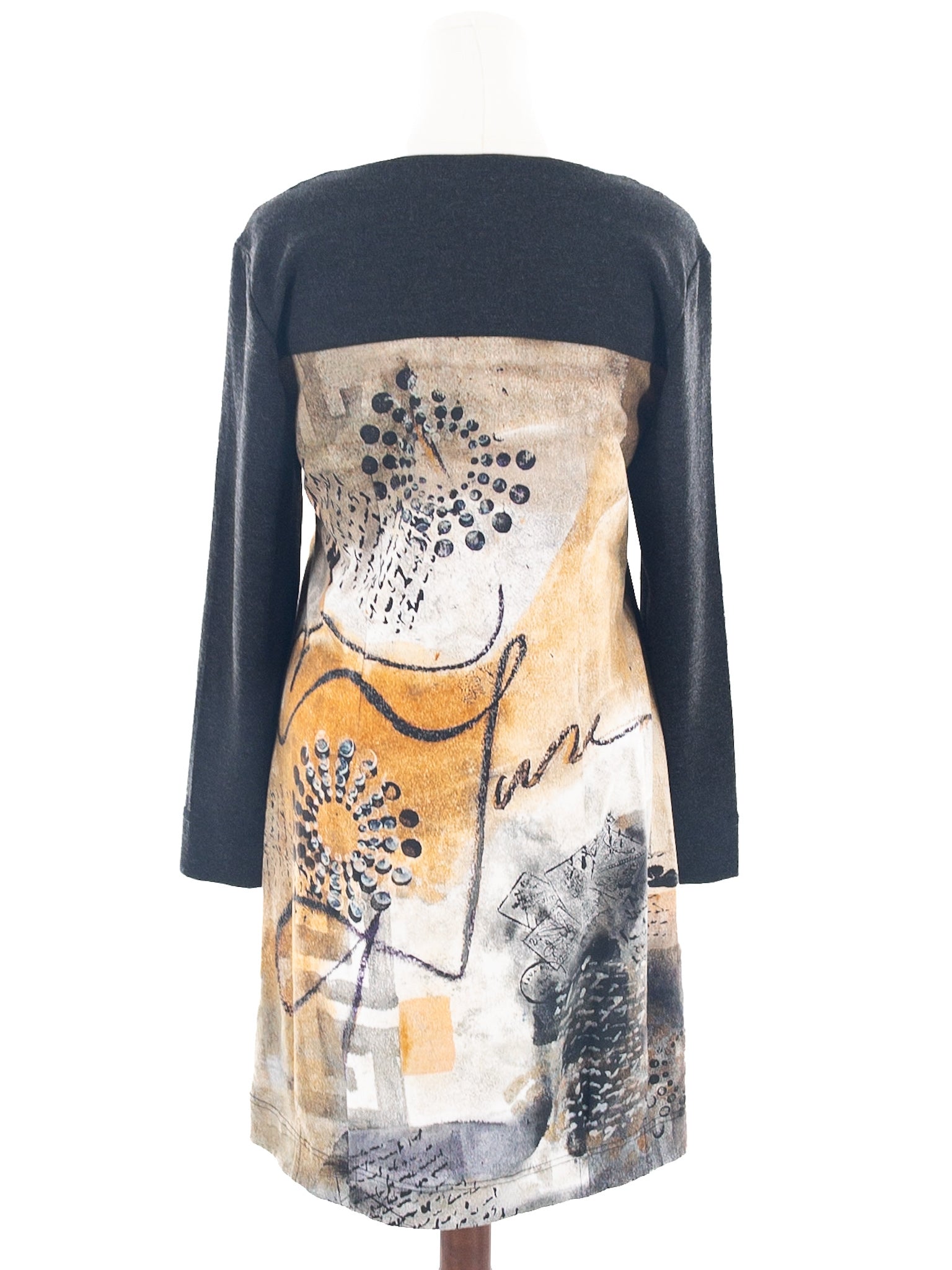 Dolcezza Black Multi Print Cotton Blend Long Sleeve Size L Dress