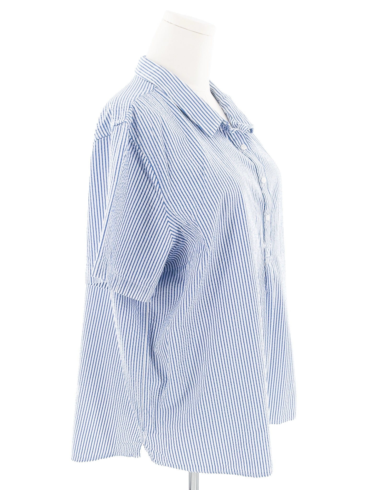 LL Bean Navy White Stripe Cotton Short Sleeve Size 2X Blouse