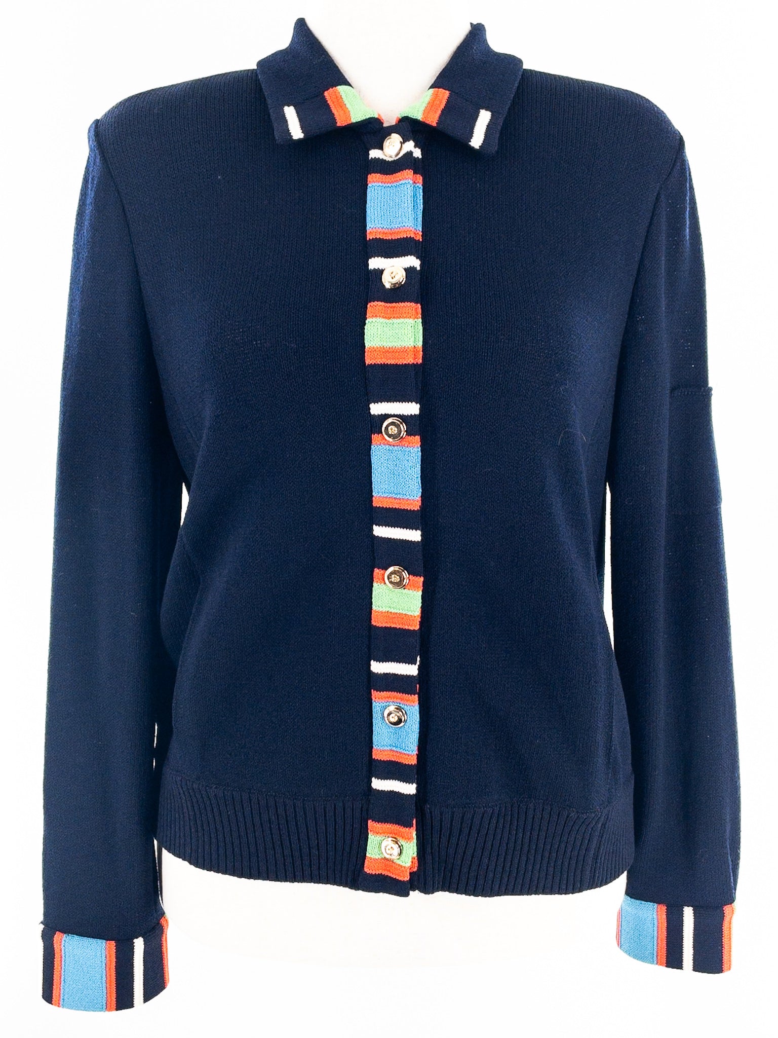 St. John Navy Multi Knit Size M Cardigan