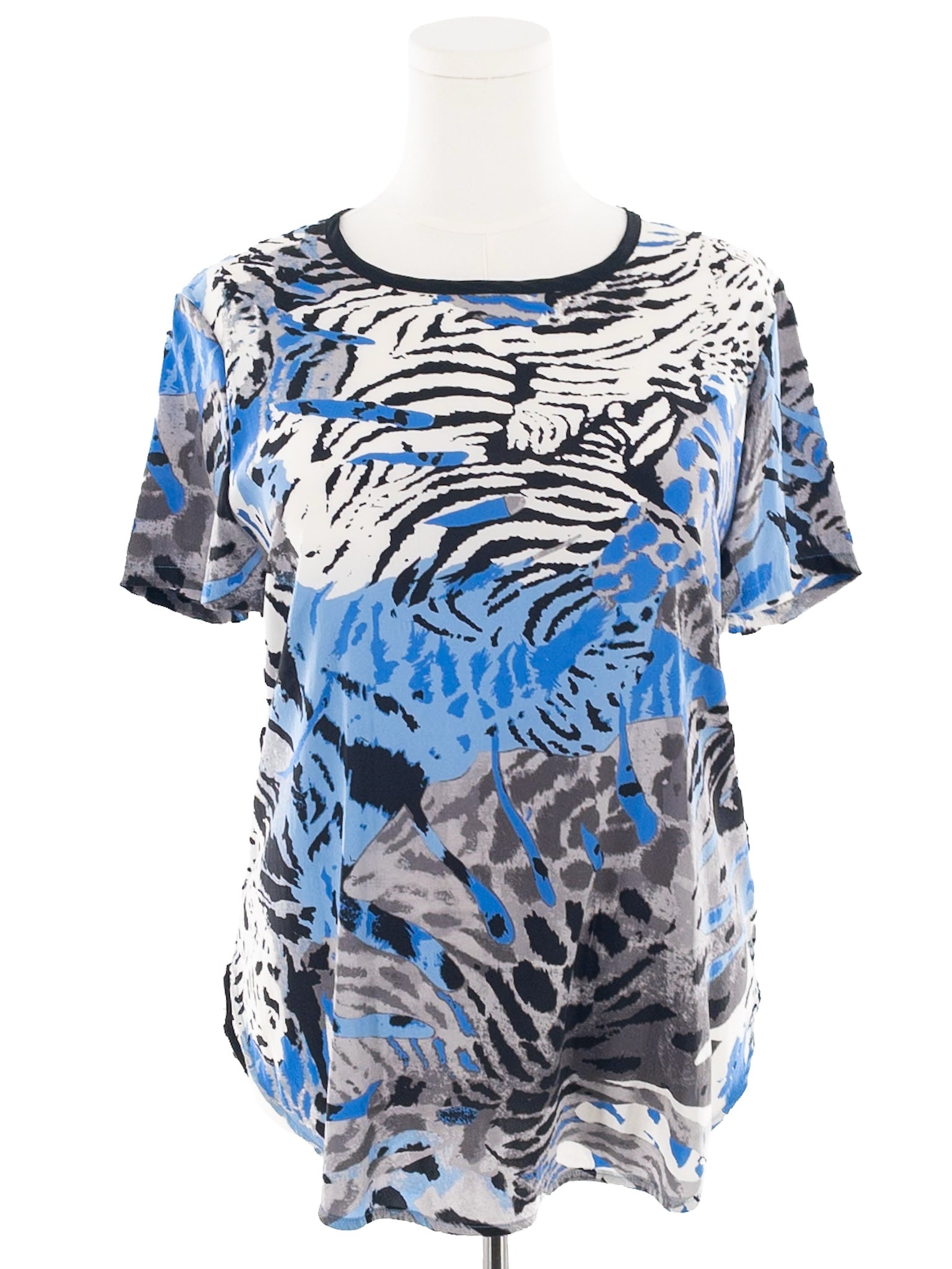 DKNY Multi-Color Print Silk Short Sleeve Size M Blouse
