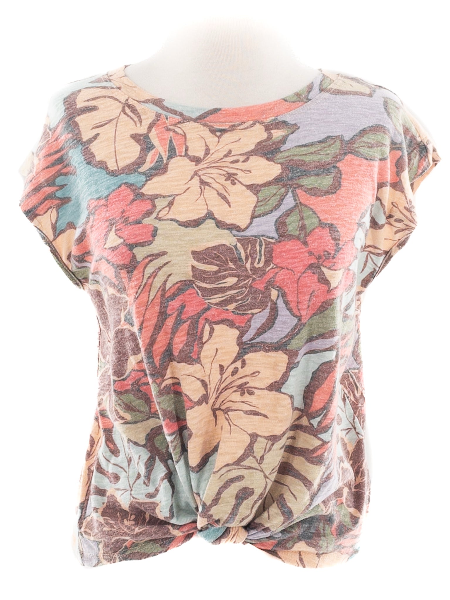 Democracy Coral Multi Tropical Cotton Blend Short Sleeve Size XS T Shirt