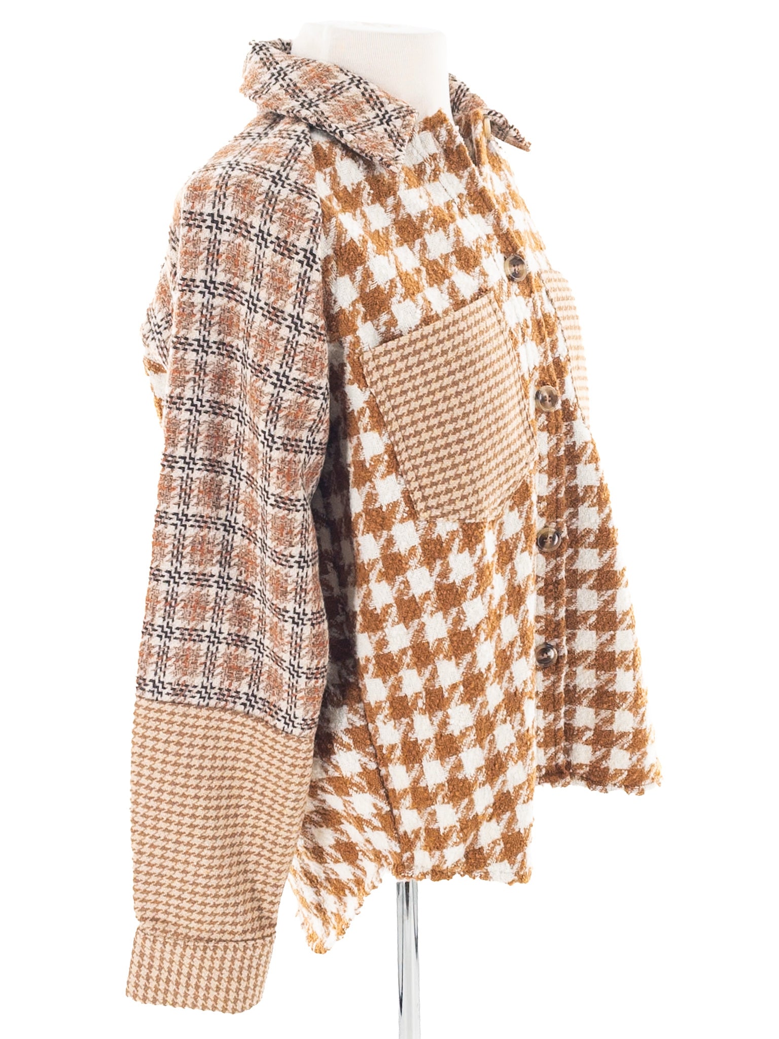 Mystree Tan Brown Plaid Polyester Blend Size S Shacket