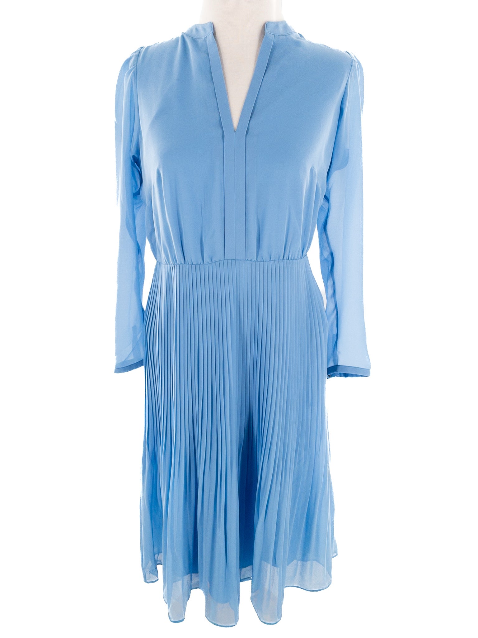 Ann Taylor Blue Pleat Polyester Blend Long Sleeve Size 4P Dress