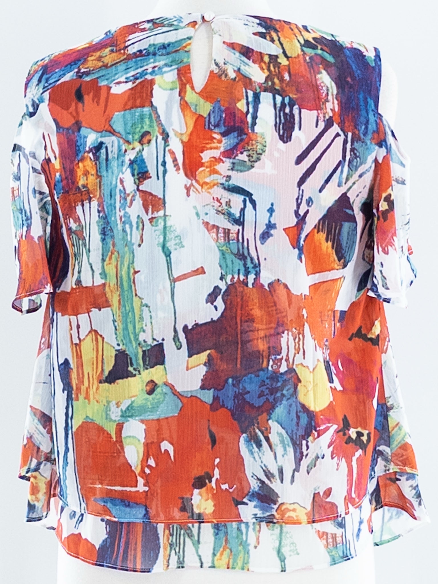 Midnight Velvet Multi-Color Floral Polyester Flutter Sleeve Size S Blouse
