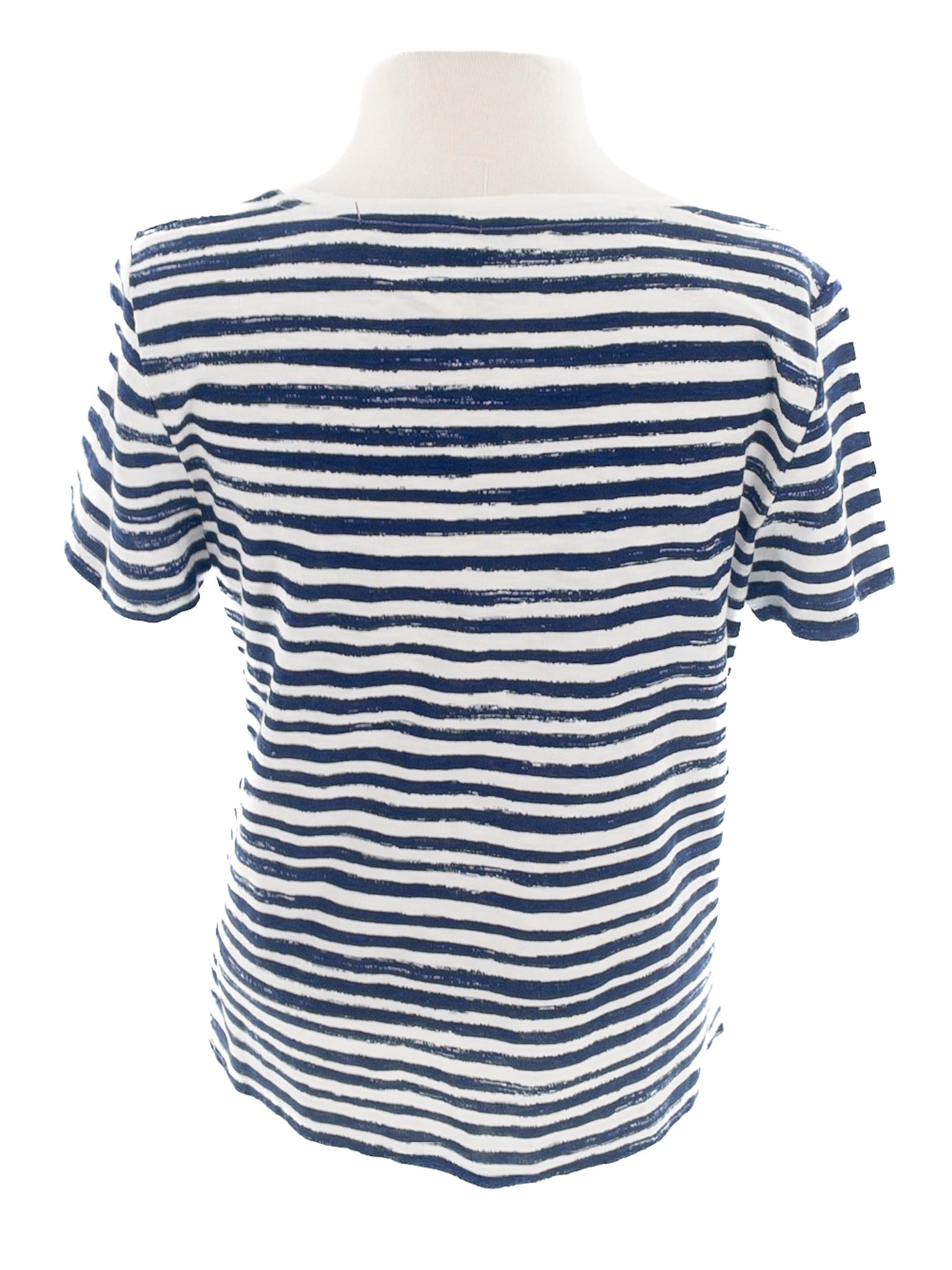Talbots Navy Ivory Stripe Cotton Blend Short Sleeve Size MP T Shirt