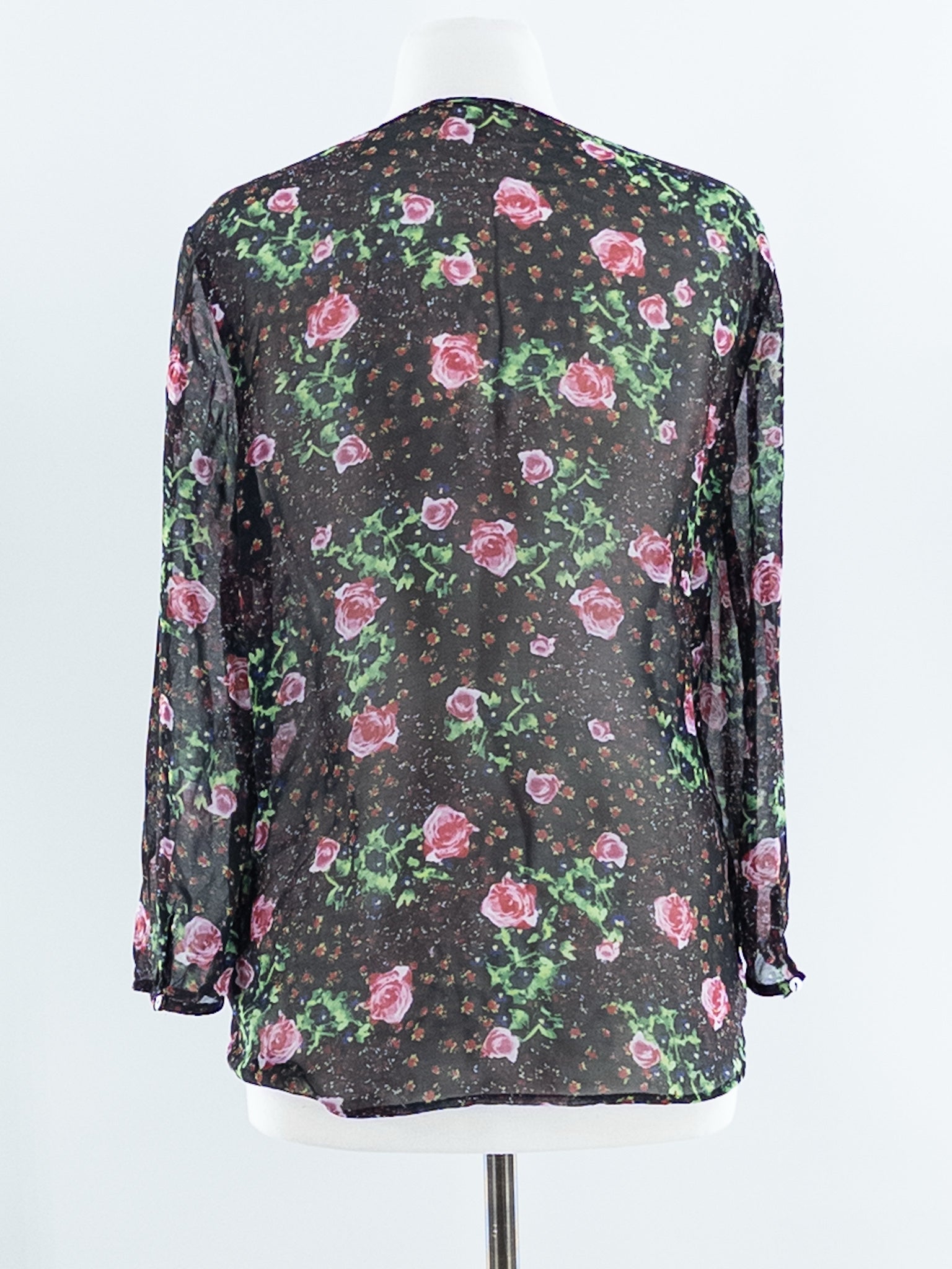 Philosophy Black Multi Floral Polyester 3/4 Sleeve Size M Blouse