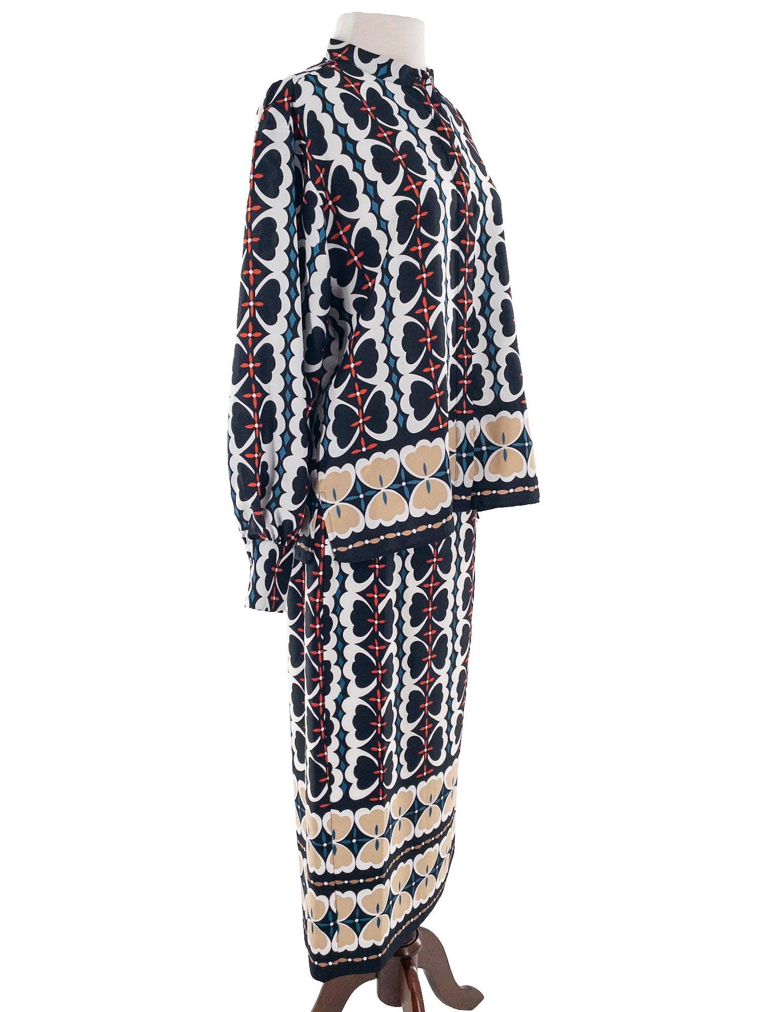 Ann Taylor Navy Maroon Print Polyester Size M Skirt Suit