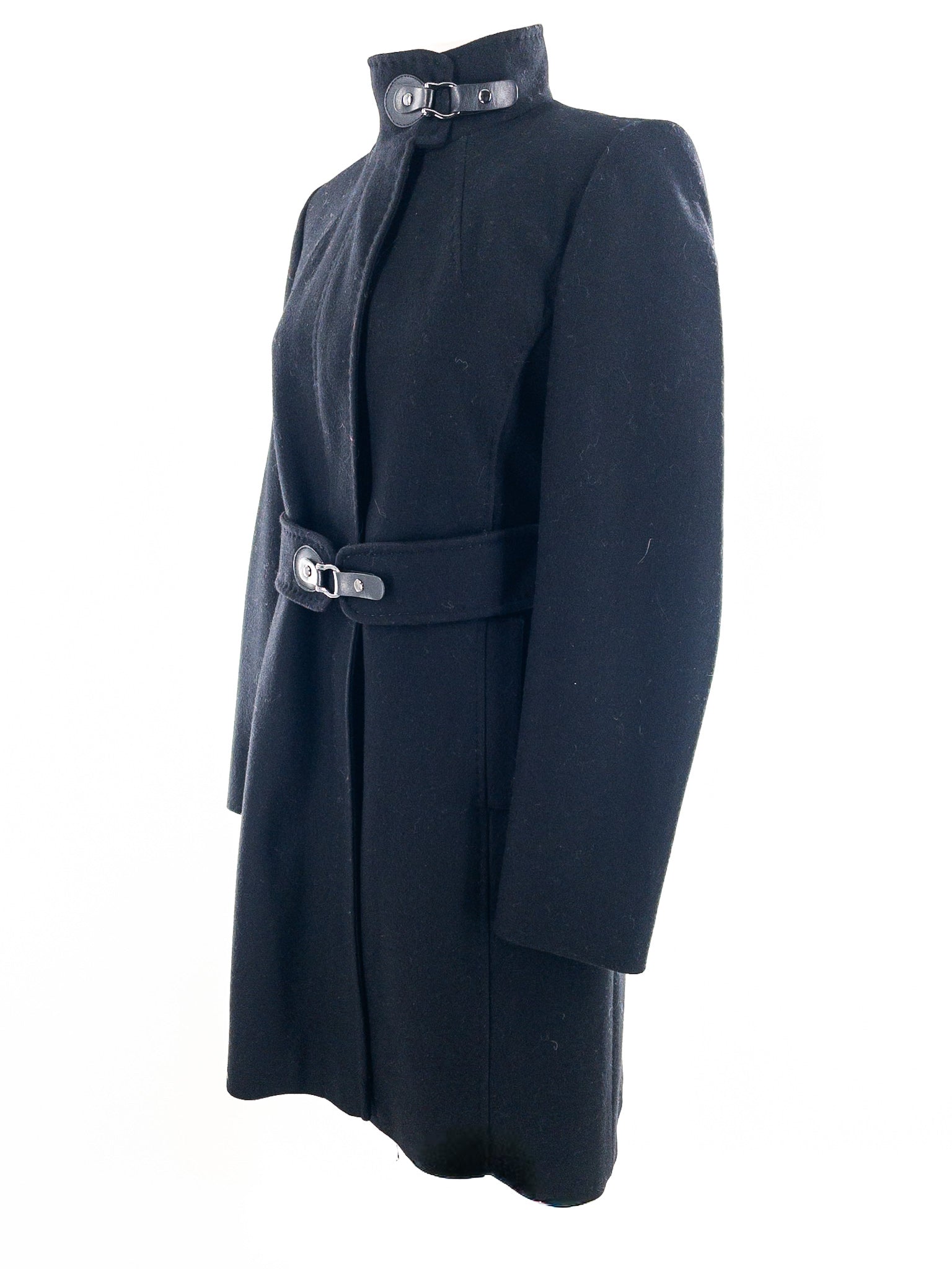 Via Spiga Black Belted Wool Blend Size 2 Coat